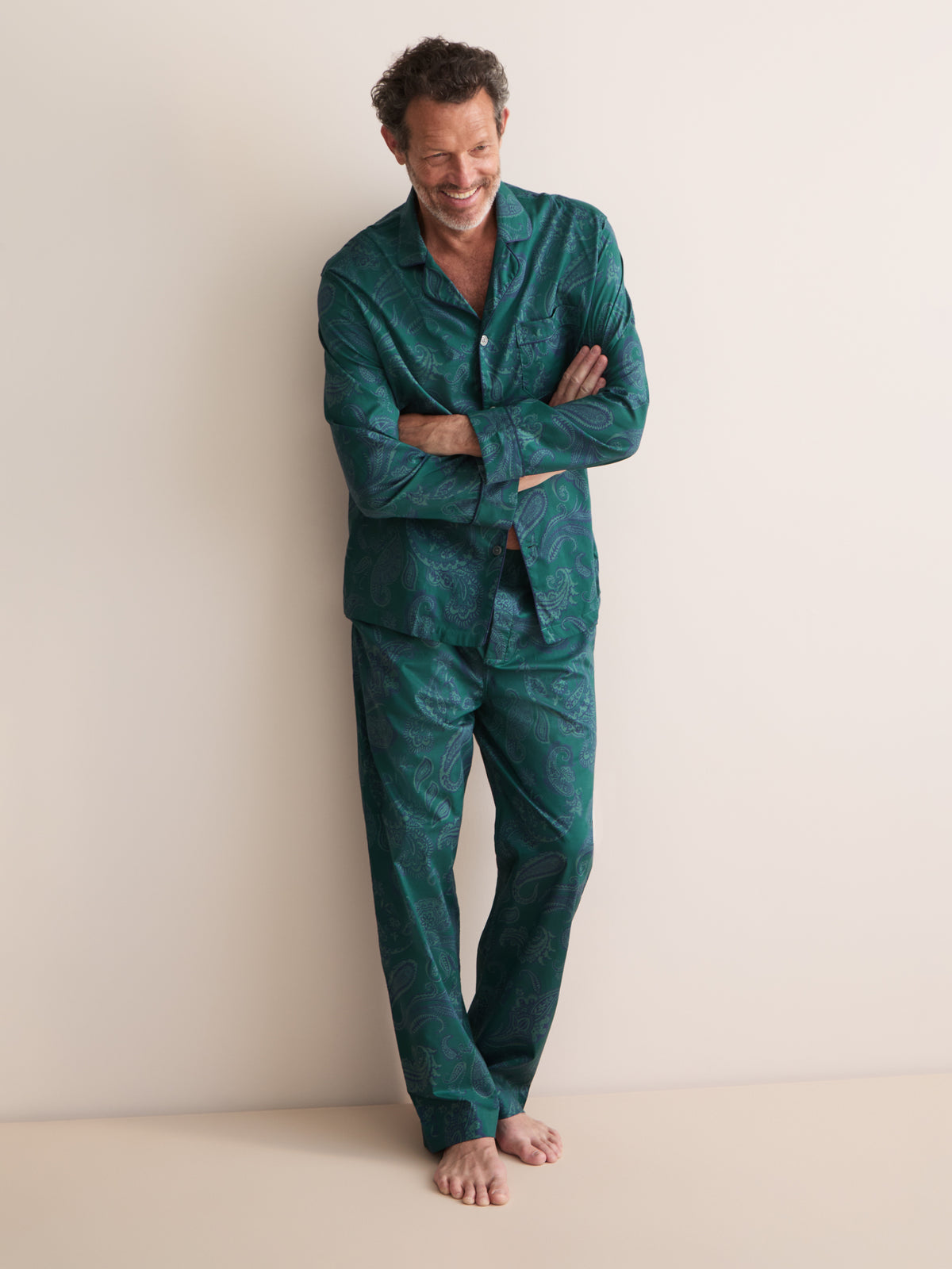 Ledbury Cotton Batiste Pyjamas Muted Teal & Navy Paisley