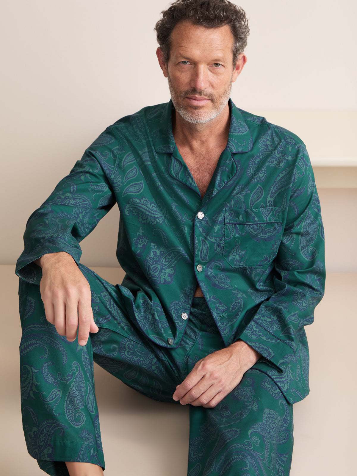 Ledbury Cotton Batiste Pyjamas Muted Teal & Navy Paisley