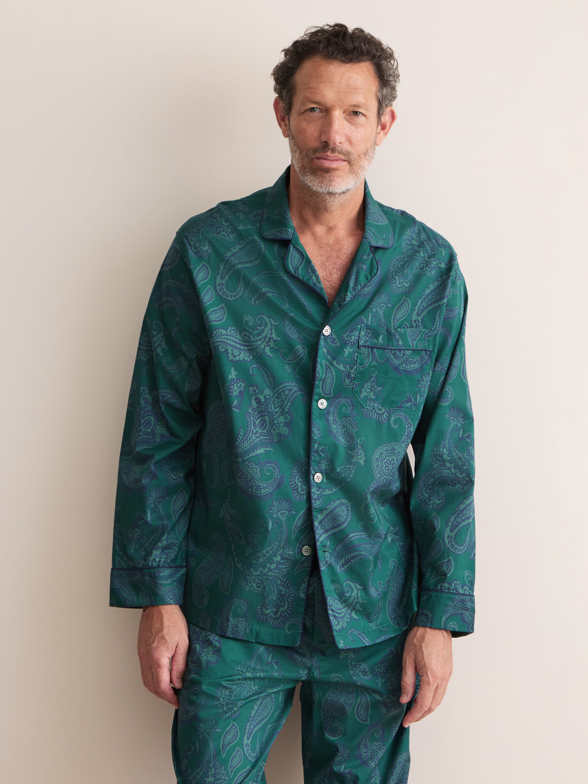 Ledbury Cotton Batiste Pyjamas Muted Teal & Navy Paisley