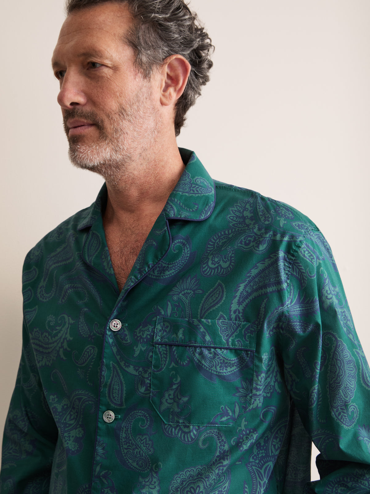 Ledbury Cotton Batiste Pyjamas Muted Teal & Navy Paisley