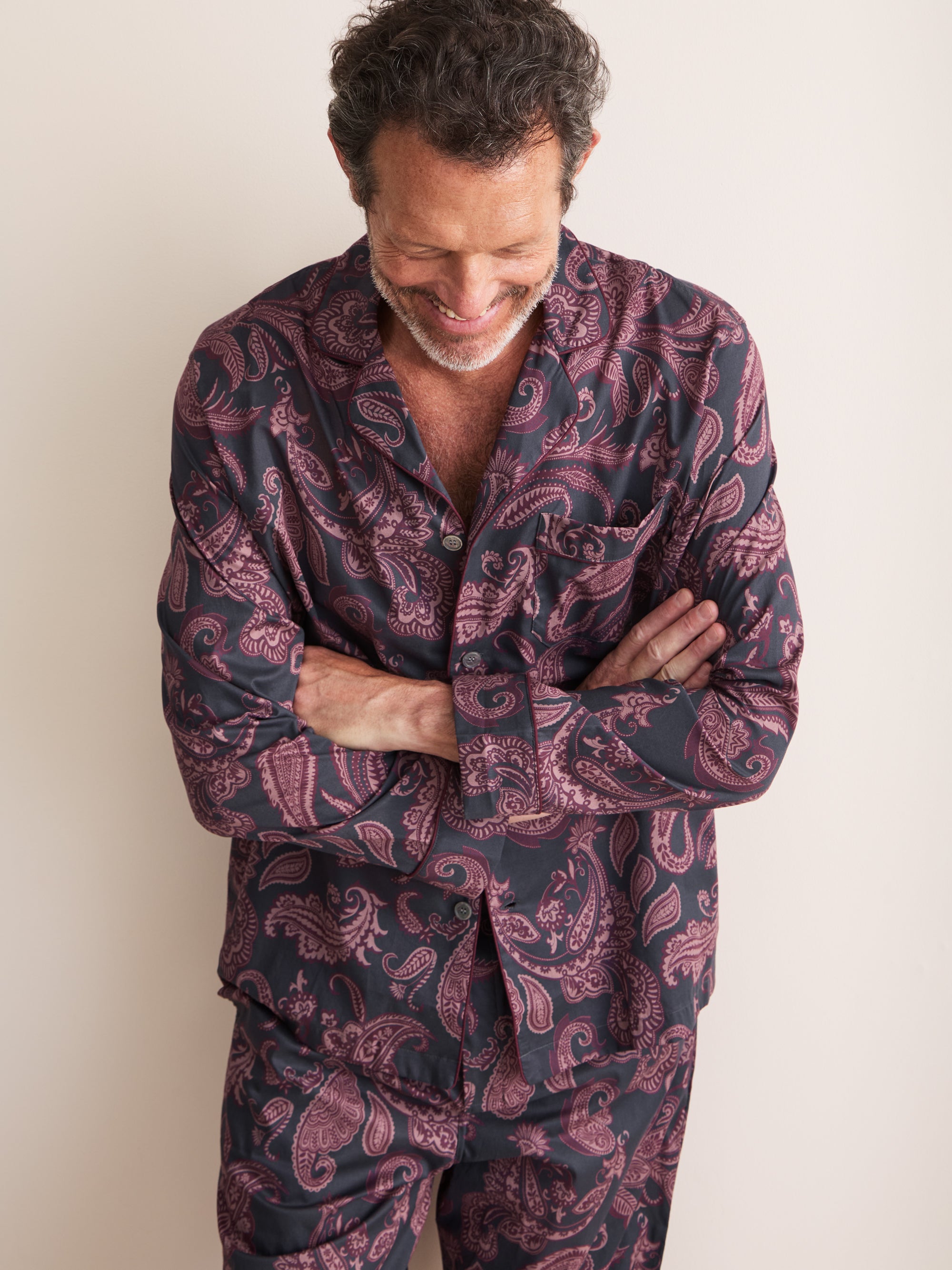 Ledbury Cotton Batiste Pajamas Night Gray & Wine Paisley