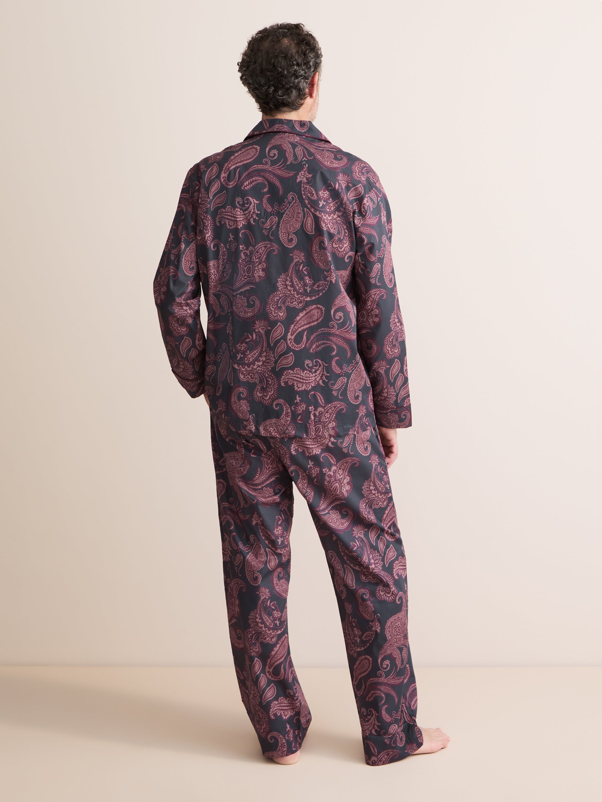 Ledbury Cotton Batiste Pajamas Night Gray & Wine Paisley