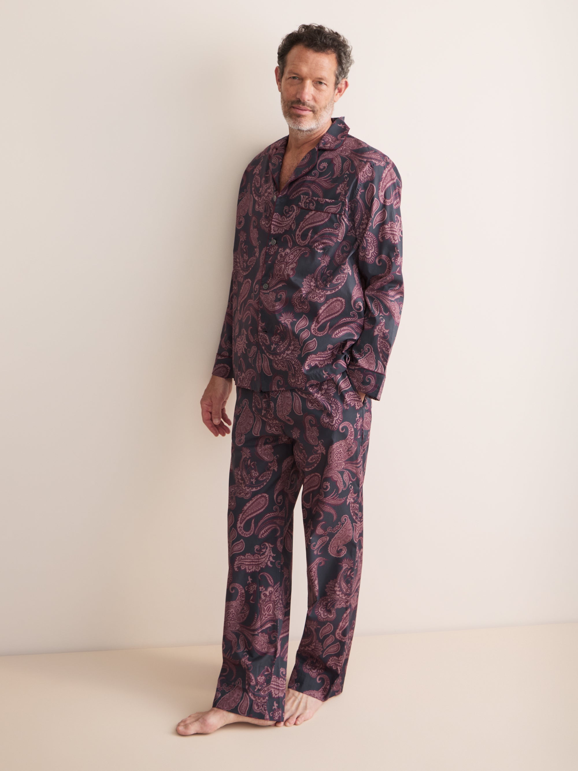 Ledbury Cotton Batiste Pajamas Night Gray & Wine Paisley