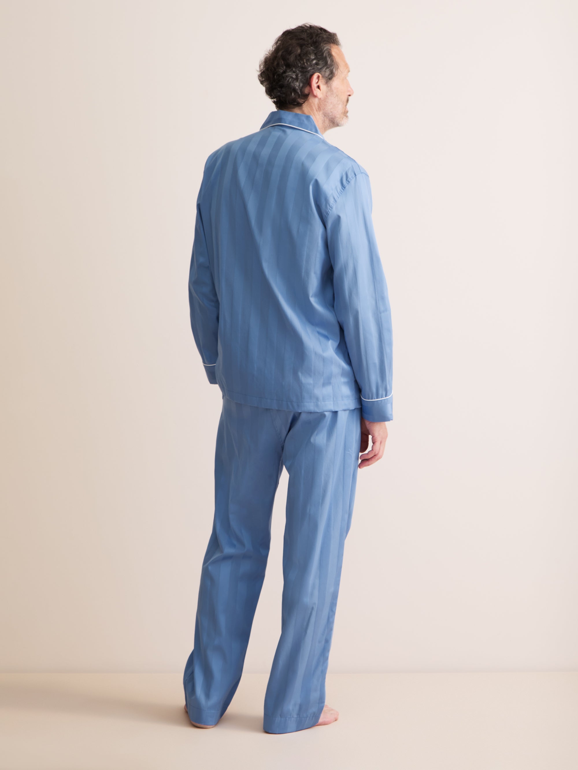 Lingfield Cotton Pajamas Mid Blue Tonal Stripe