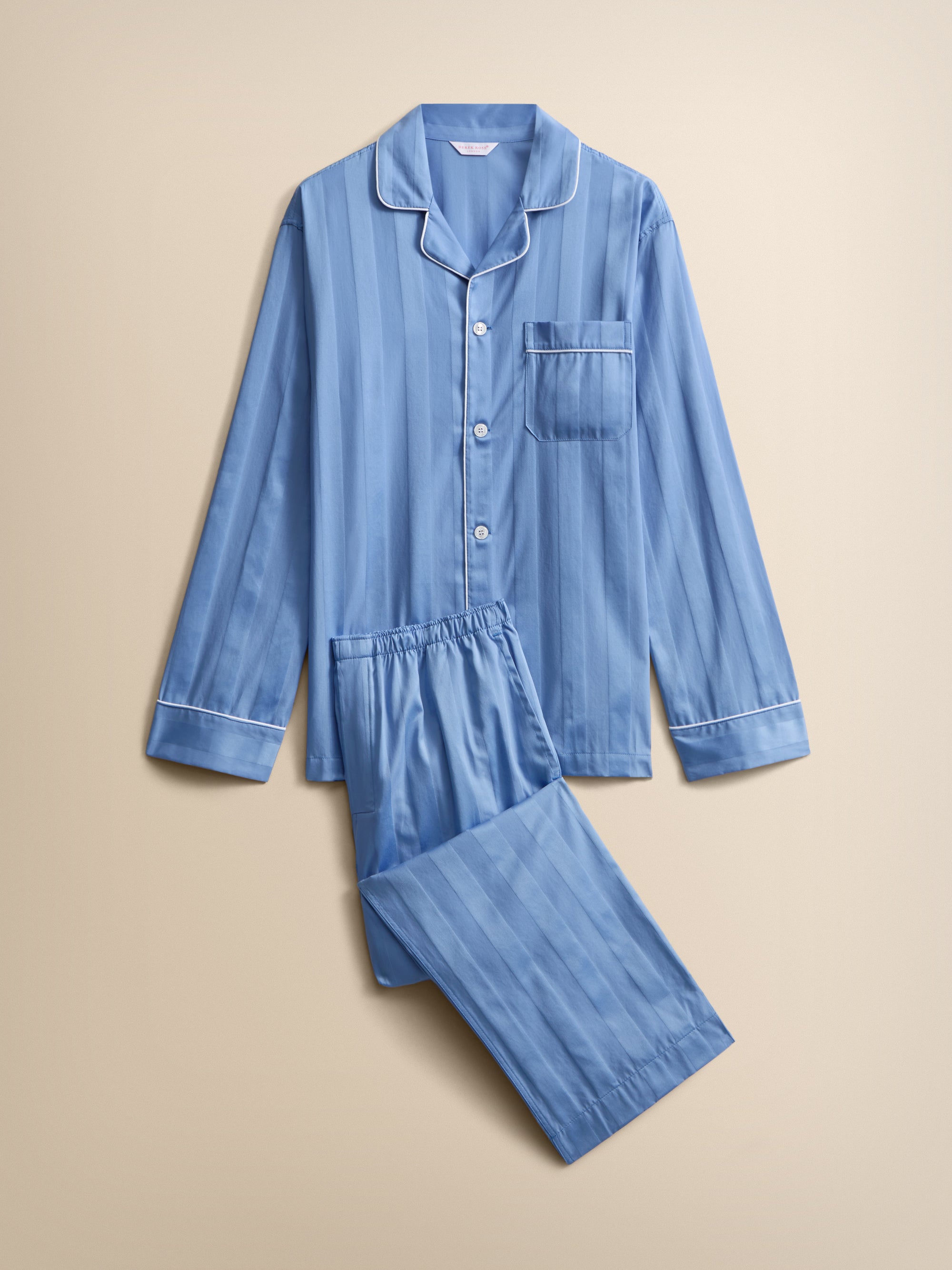 Lingfield Cotton Pajamas Mid Blue Tonal Stripe