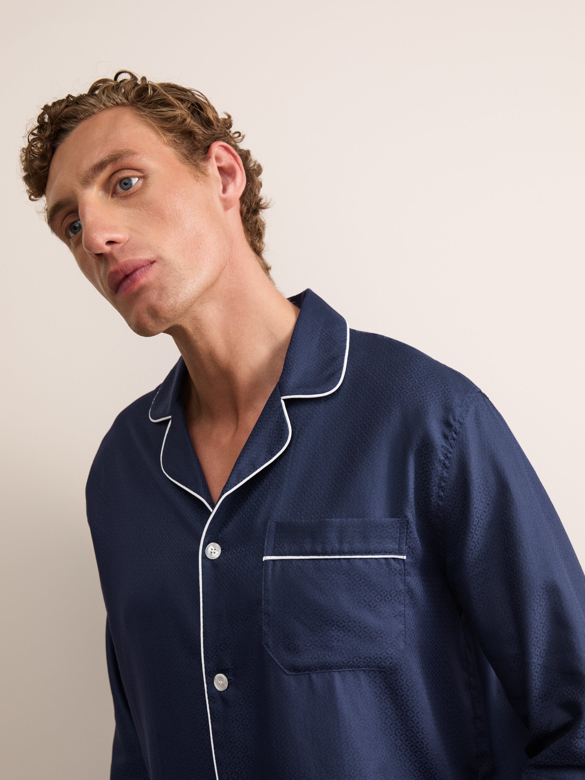 Lombard Cotton Jacquard Pajamas Navy Blue Rose Star
