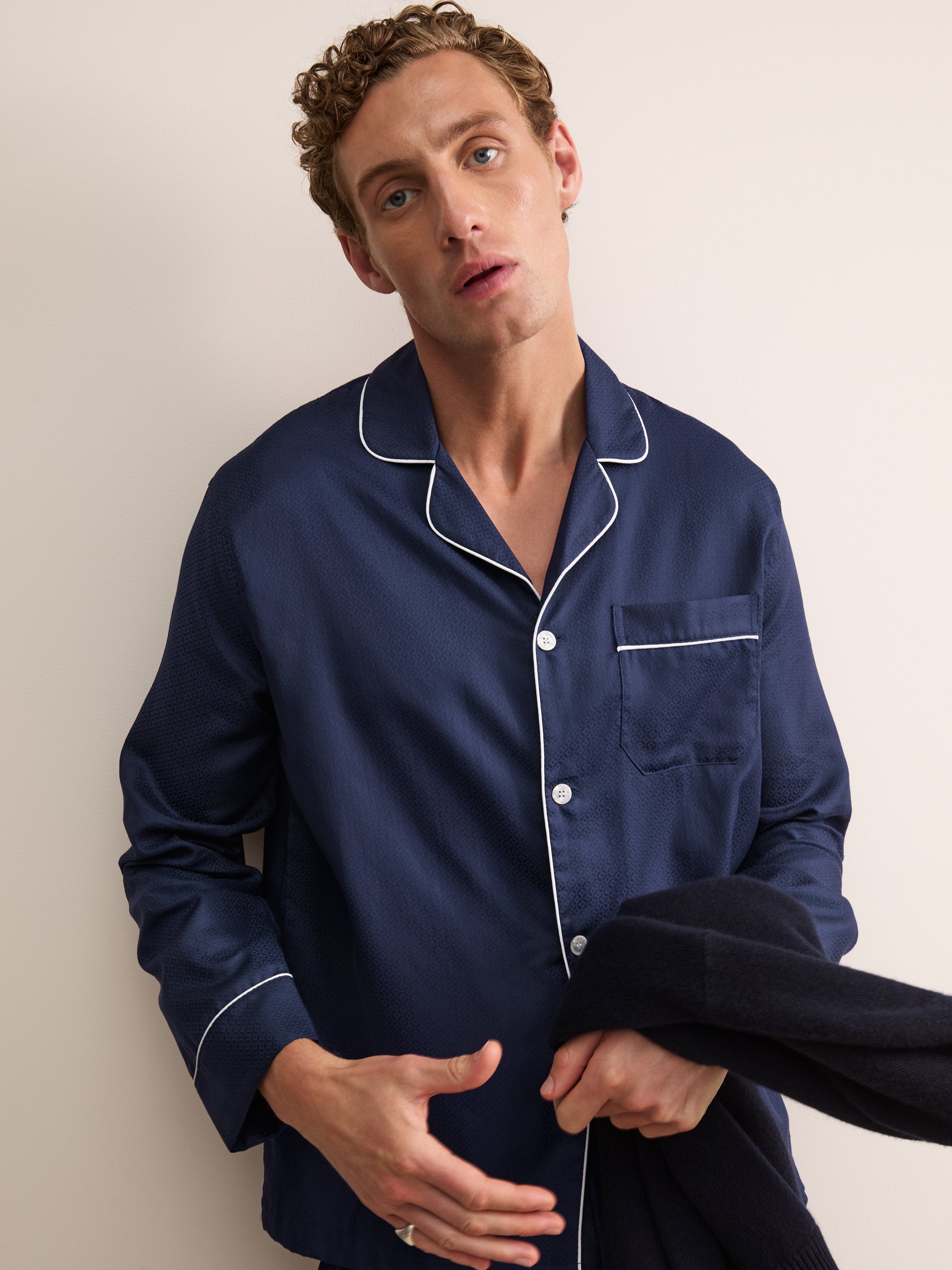 Lombard Cotton Jacquard Pajamas Navy Blue Rose Star