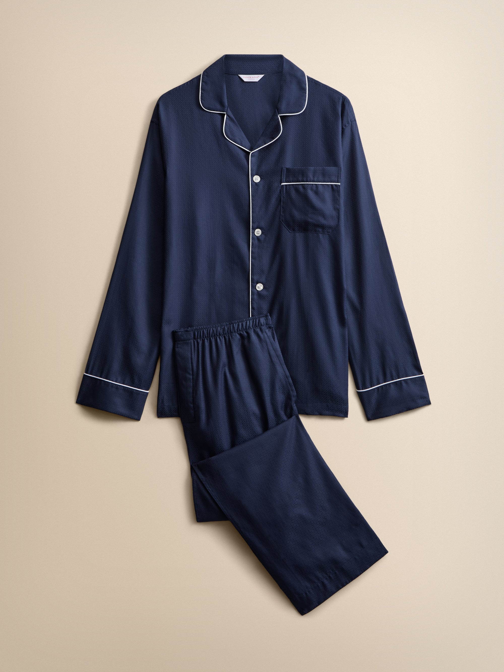 Lombard Cotton Jacquard Pajamas Navy Blue Rose Star