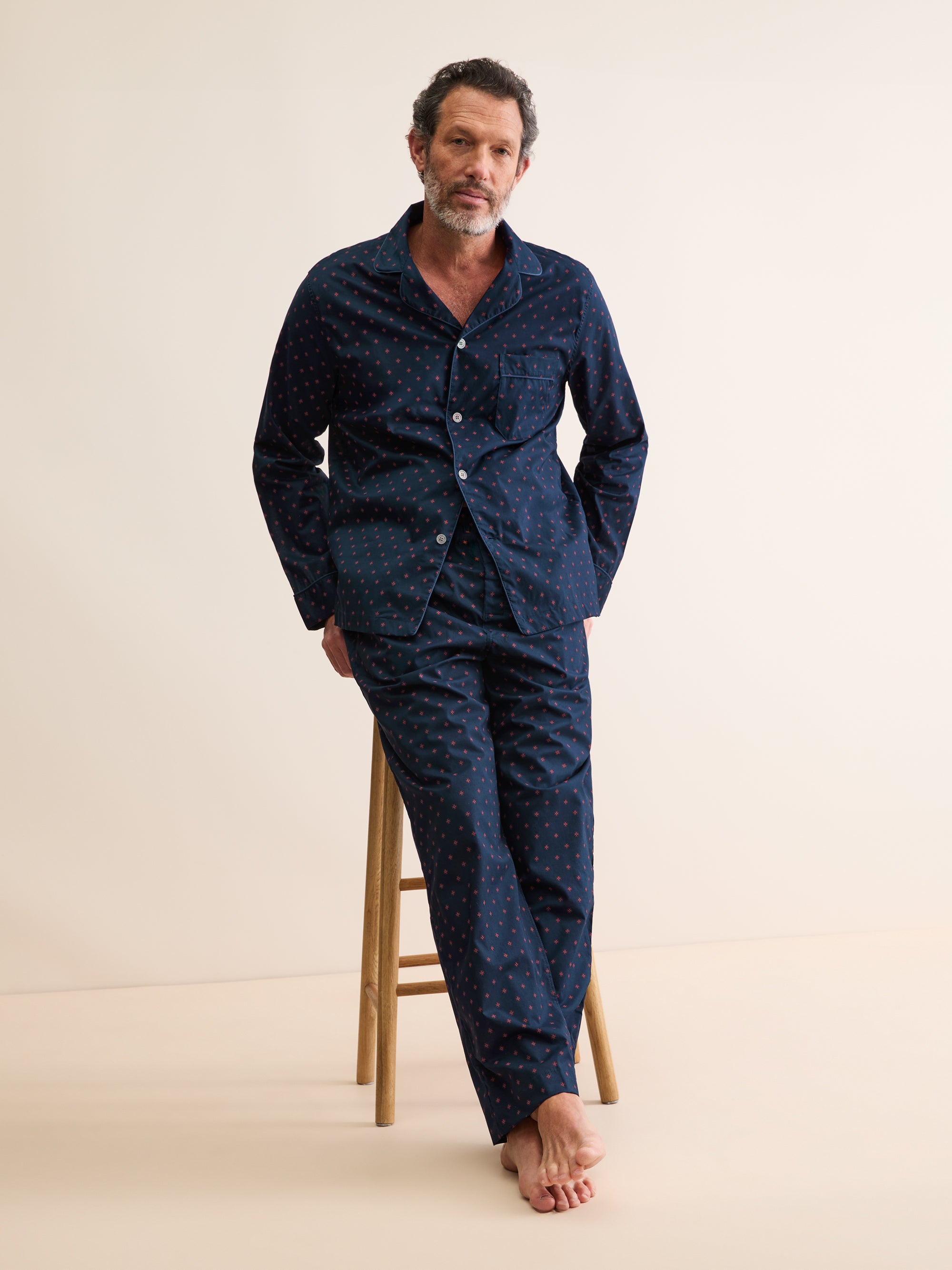 Men's Classic Fit Pyjamas Rose Star Motif Navy