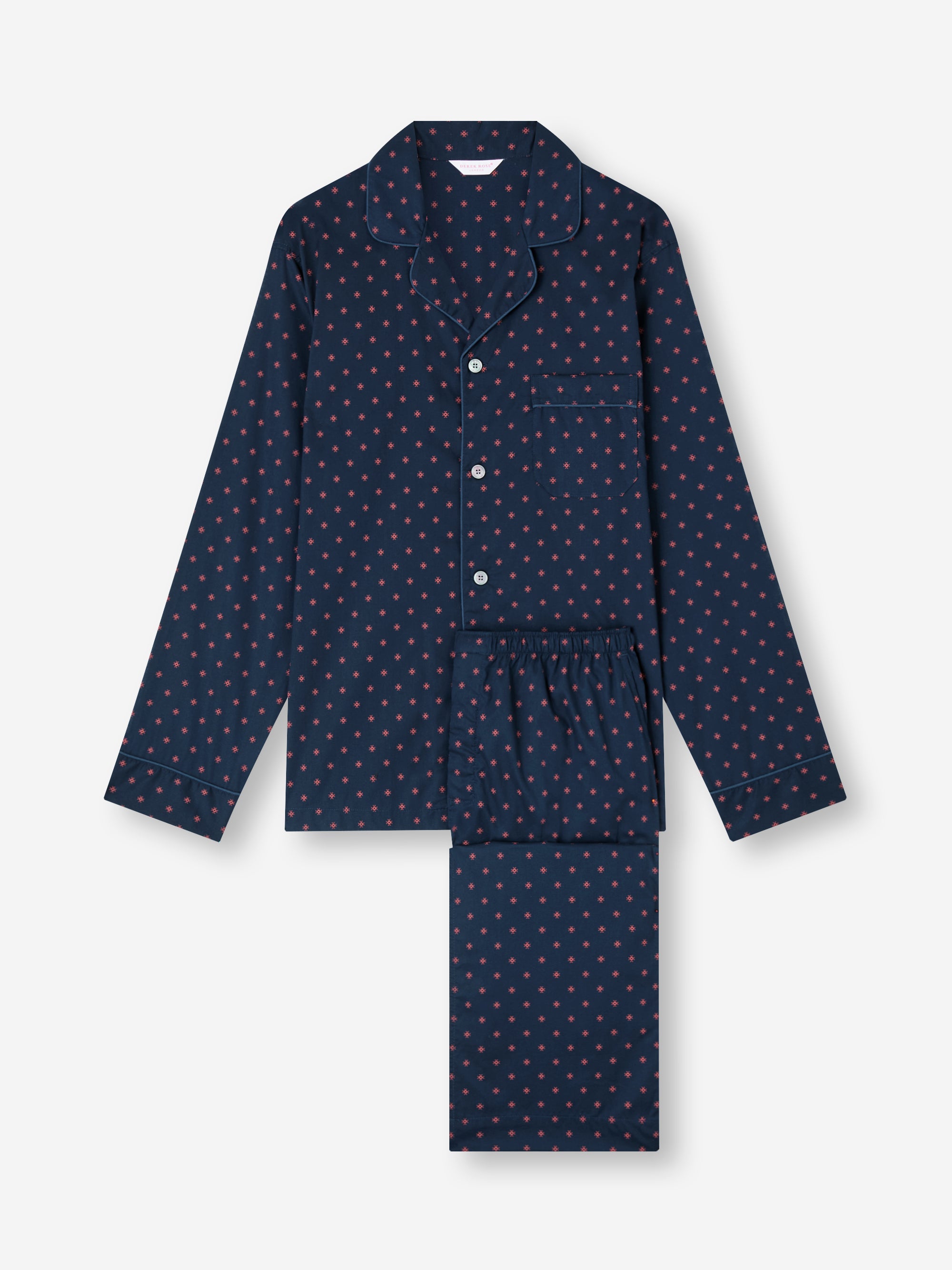 Men's Classic Fit Pyjamas Rose Star Motif Navy