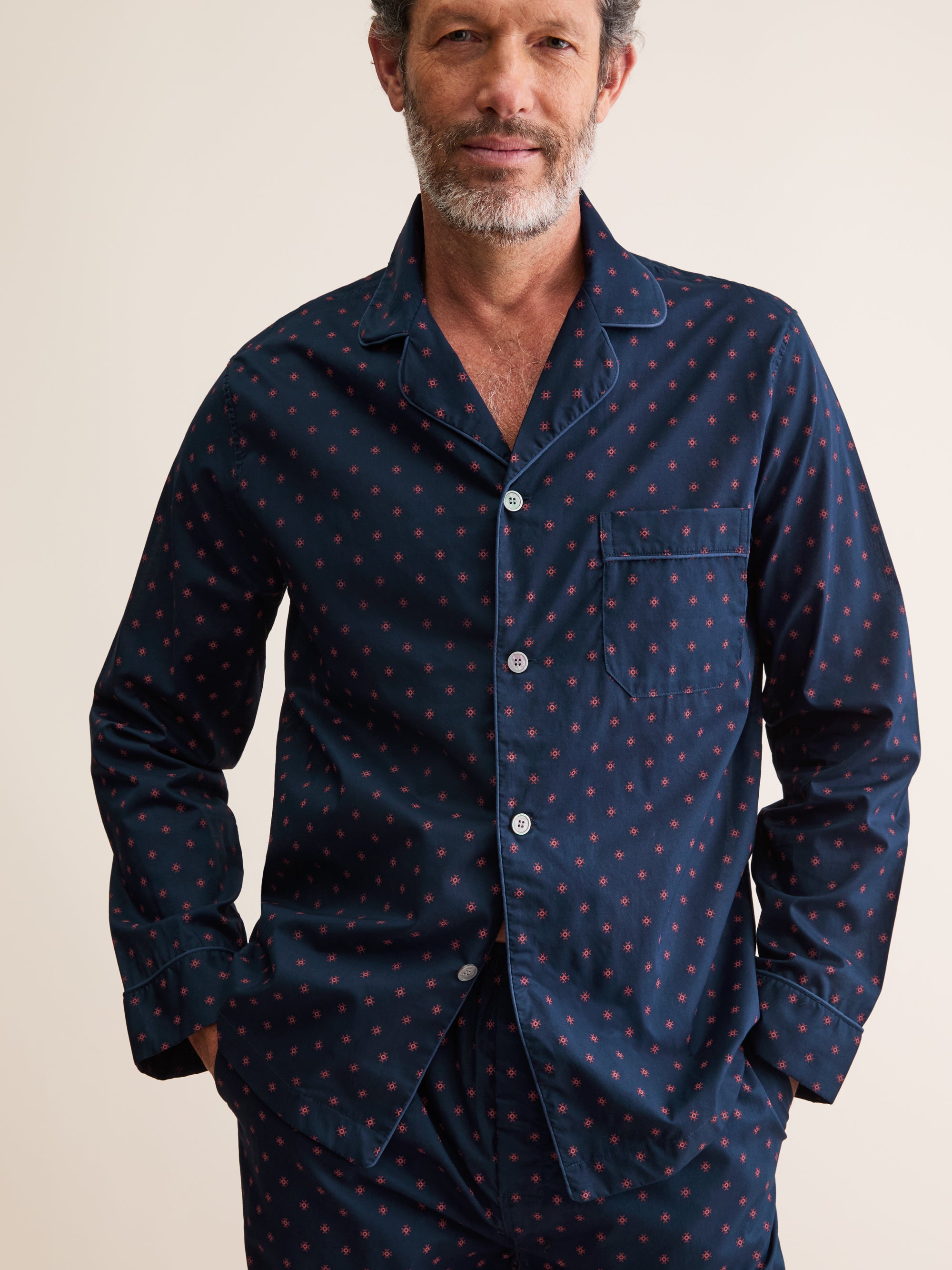 Men's Classic Fit Pyjamas Rose Star Motif Navy