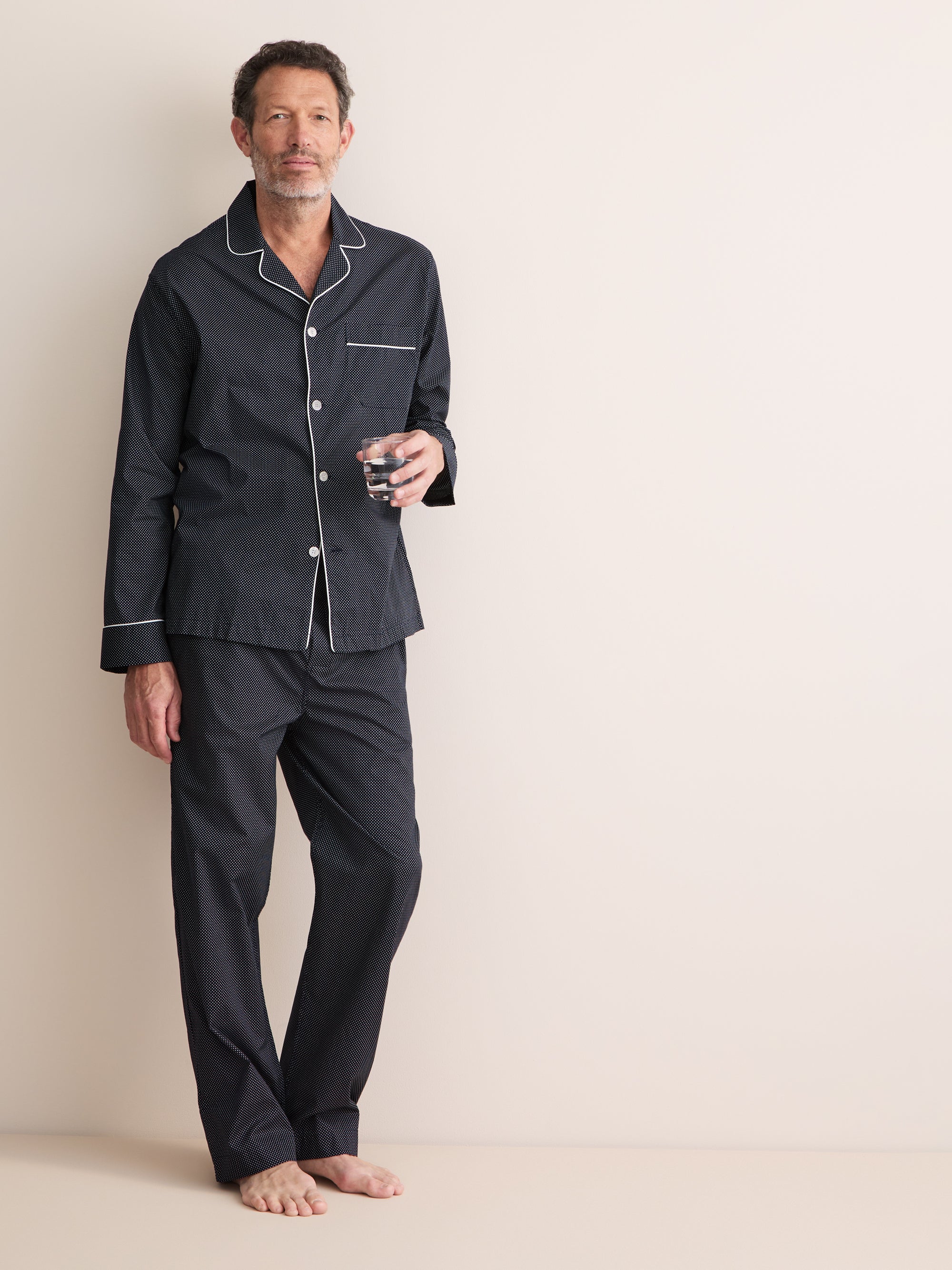 Plaza Cotton Pajamas Navy Blue Pin Dot