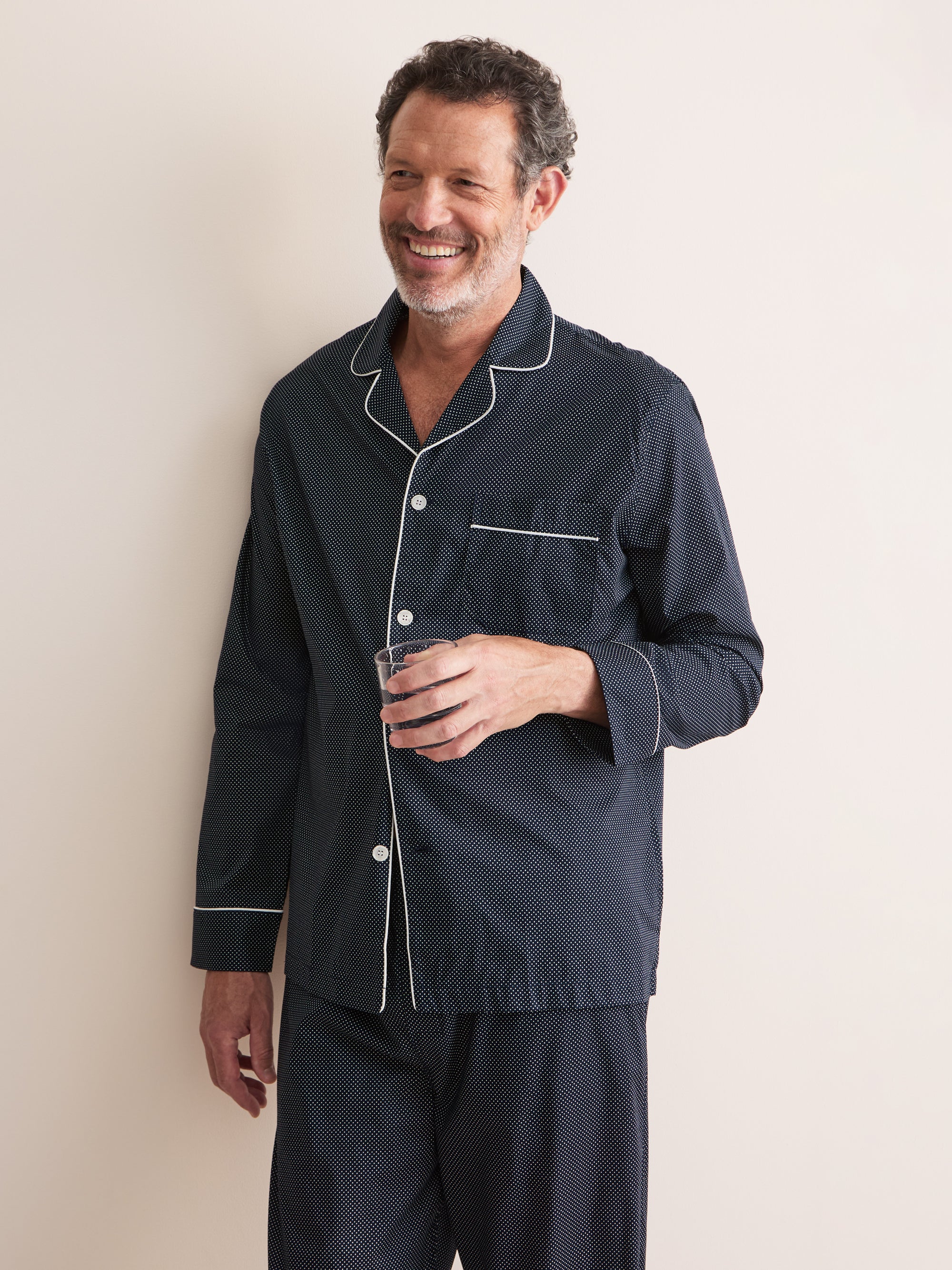 Plaza Cotton Pajamas Navy Blue Pin Dot