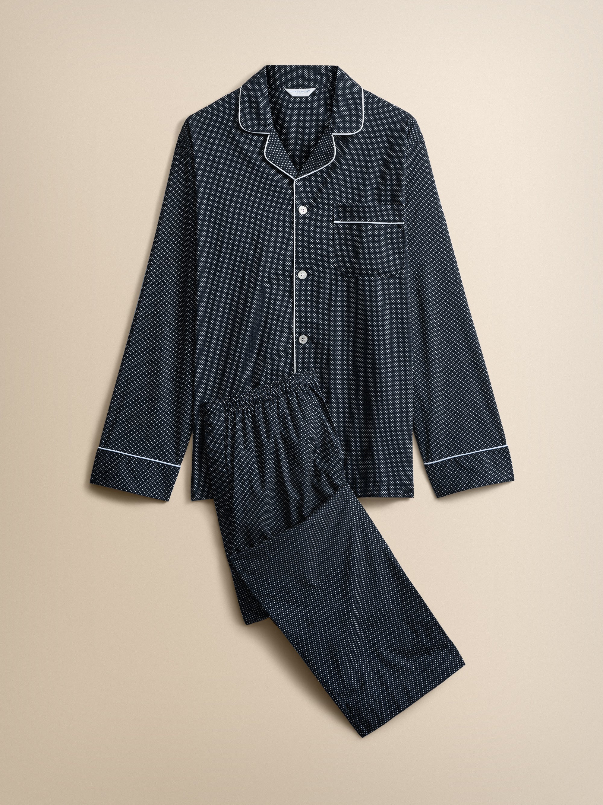 Plaza Cotton Pajamas Navy Blue Pin Dot