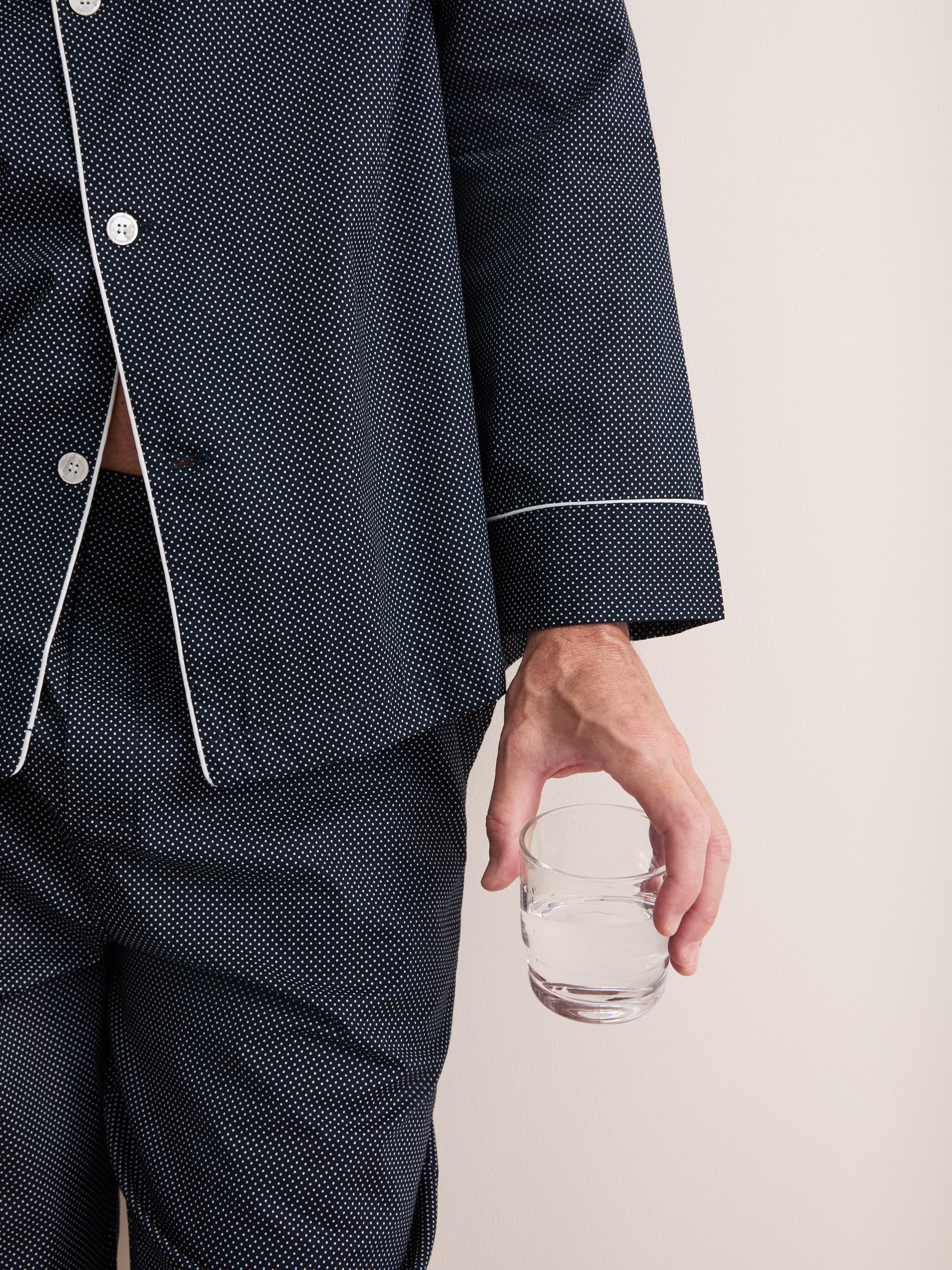 Plaza Cotton Pajamas Navy Blue Pin Dot