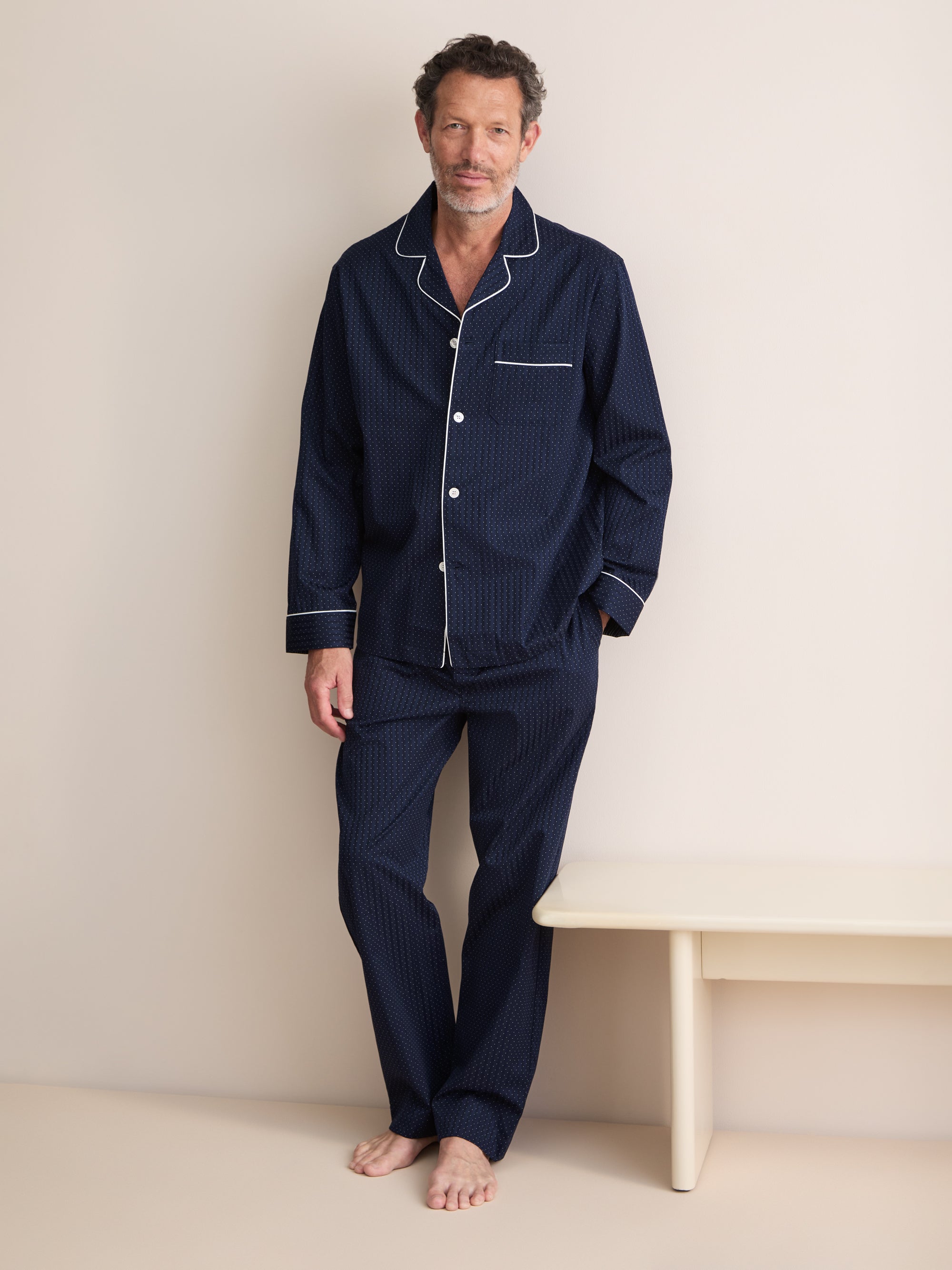 Royal Cotton Pajamas Navy Blue Pin Dot Stripe