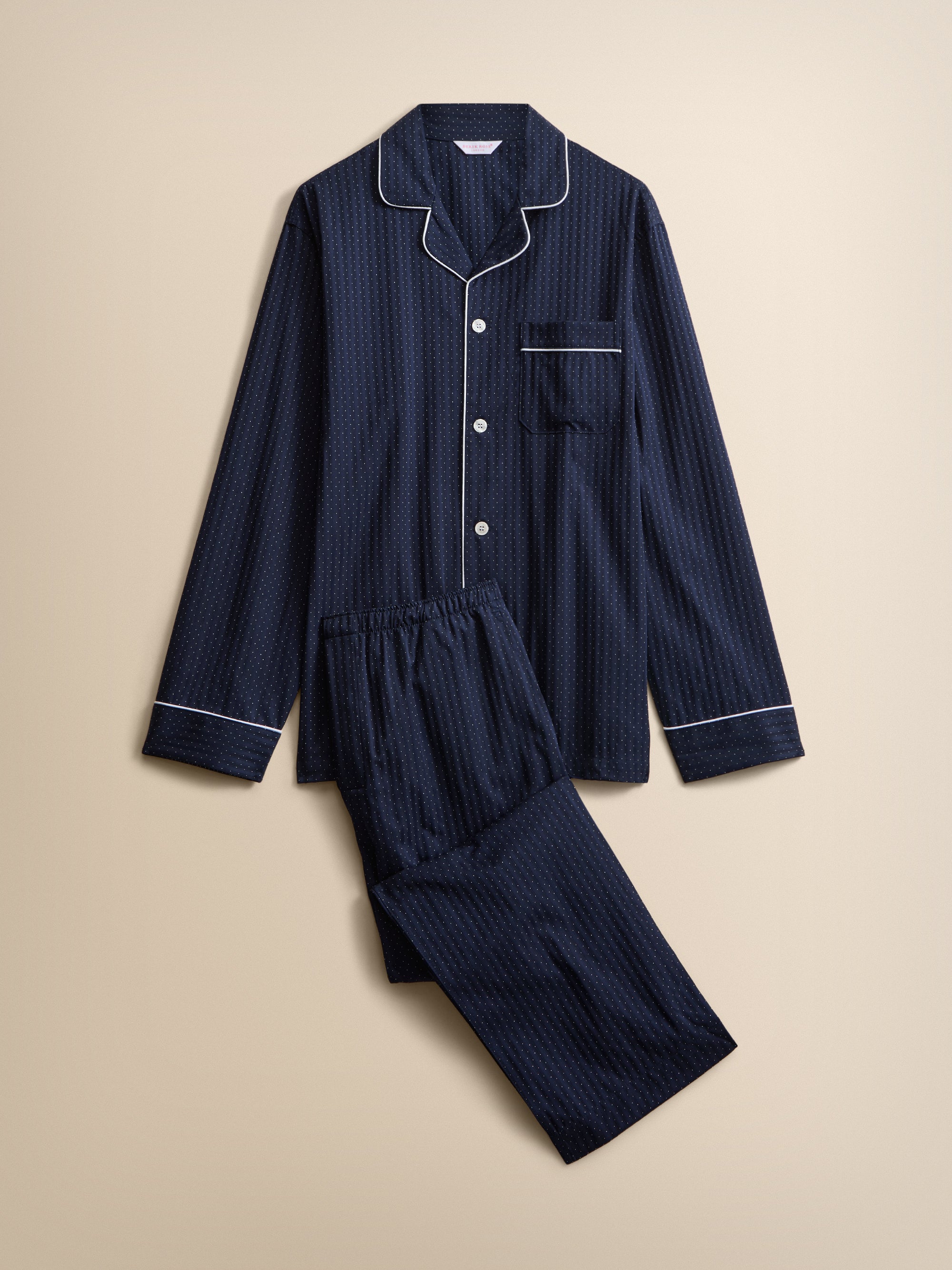 Royal Cotton Pajamas Navy Blue Pin Dot Stripe