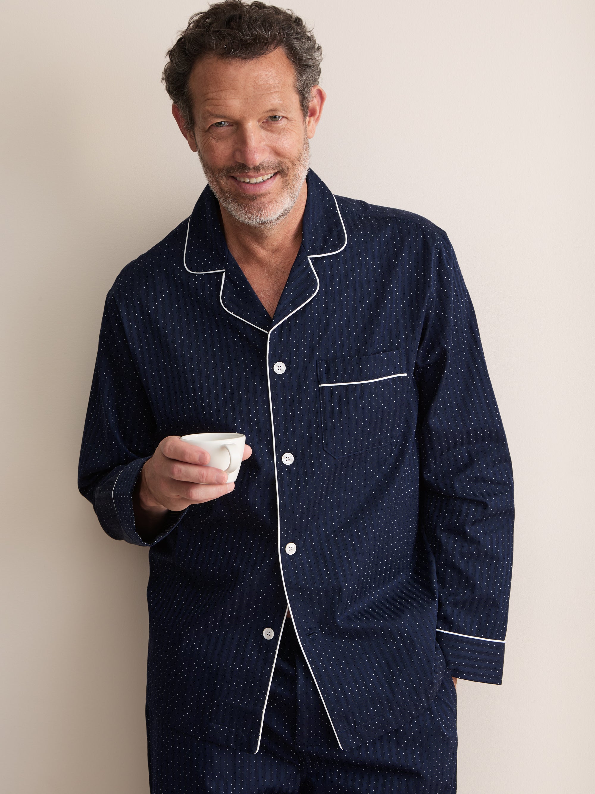 Royal Cotton Pajamas Navy Blue Pin Dot Stripe