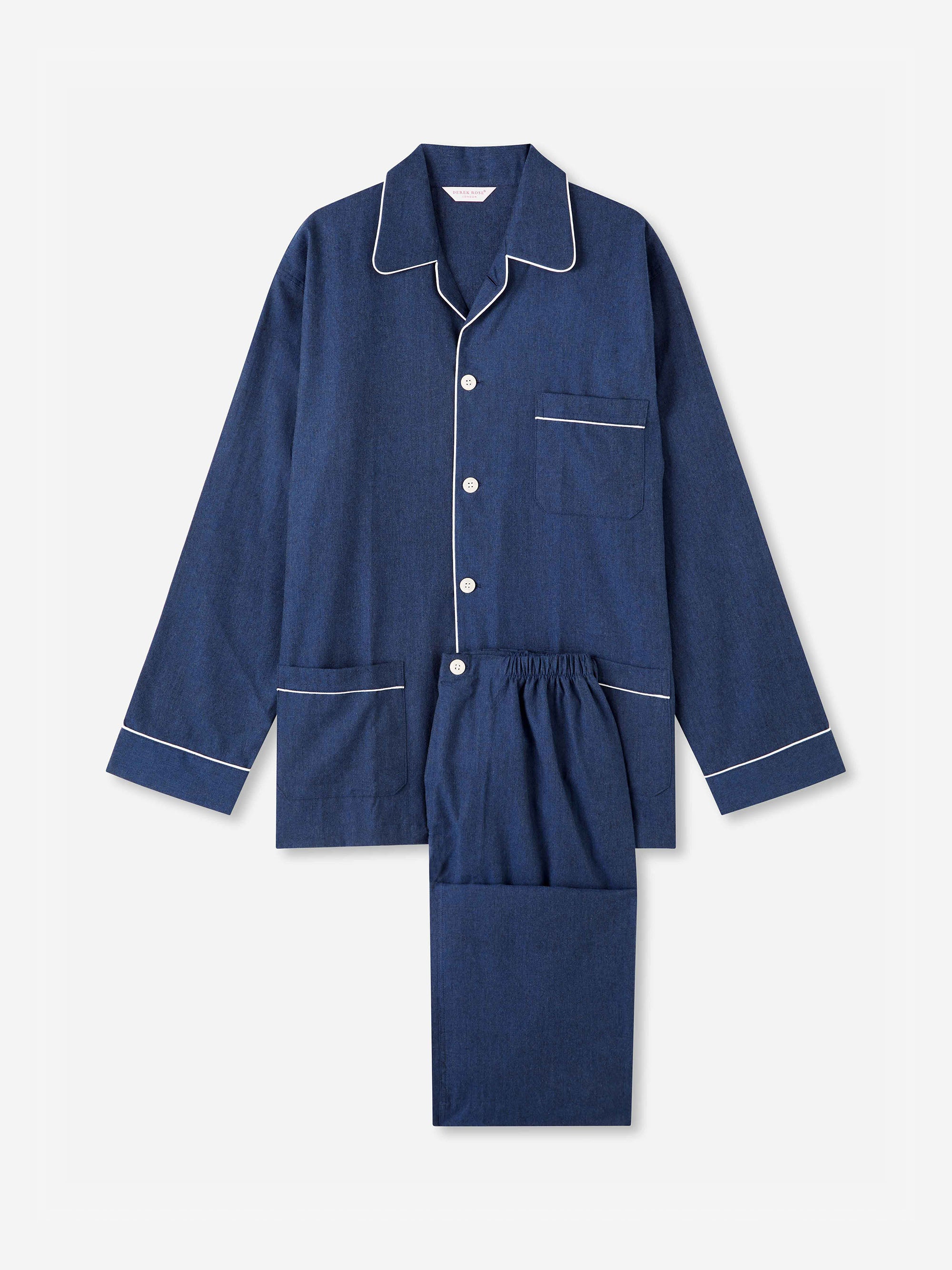 Men's Classic Fit Pajamas Balmoral 3 Brushed Cotton Navy