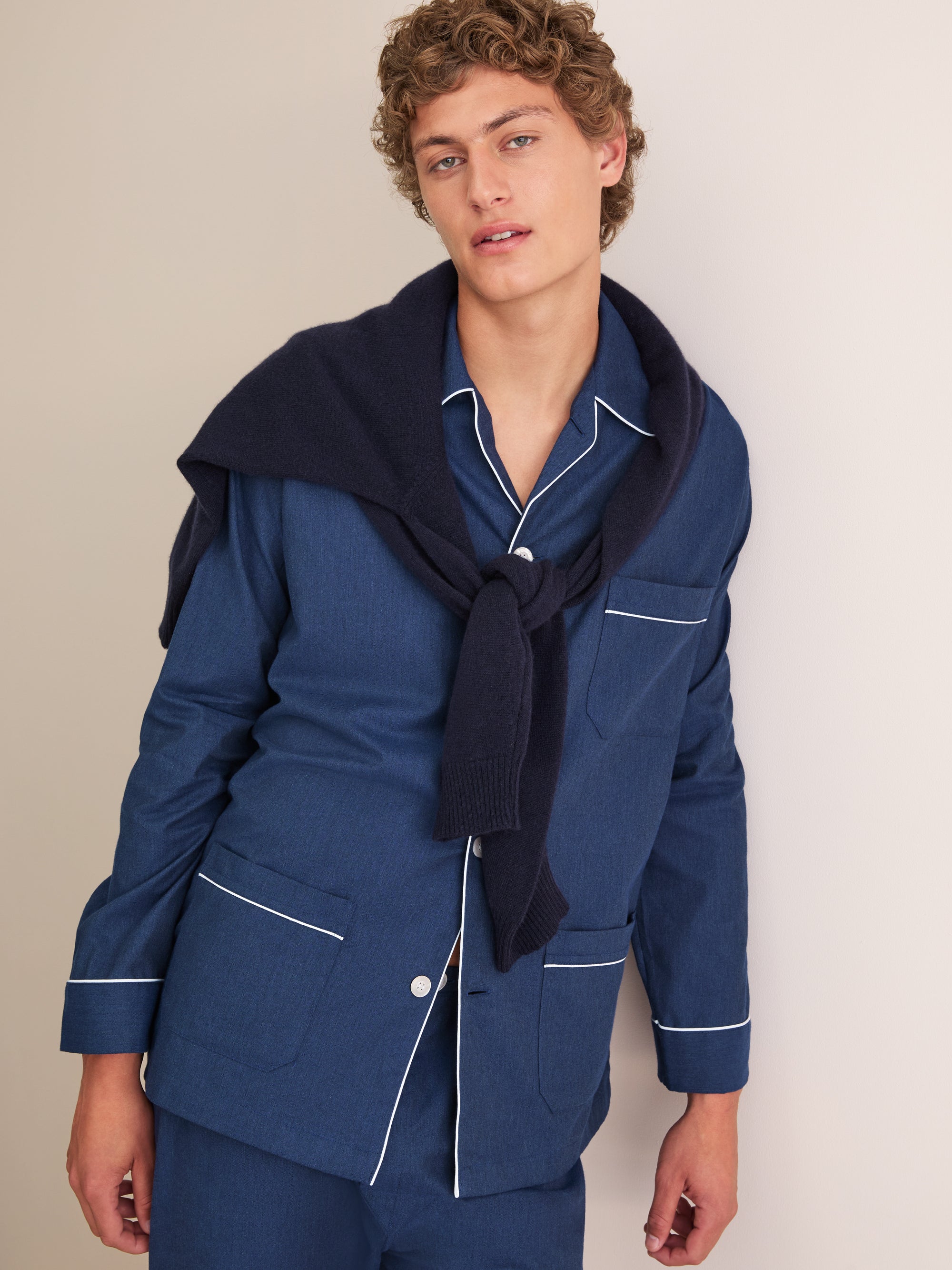 Men's Classic Fit Pyjamas Balmoral 3 Brushed Cotton Navy
