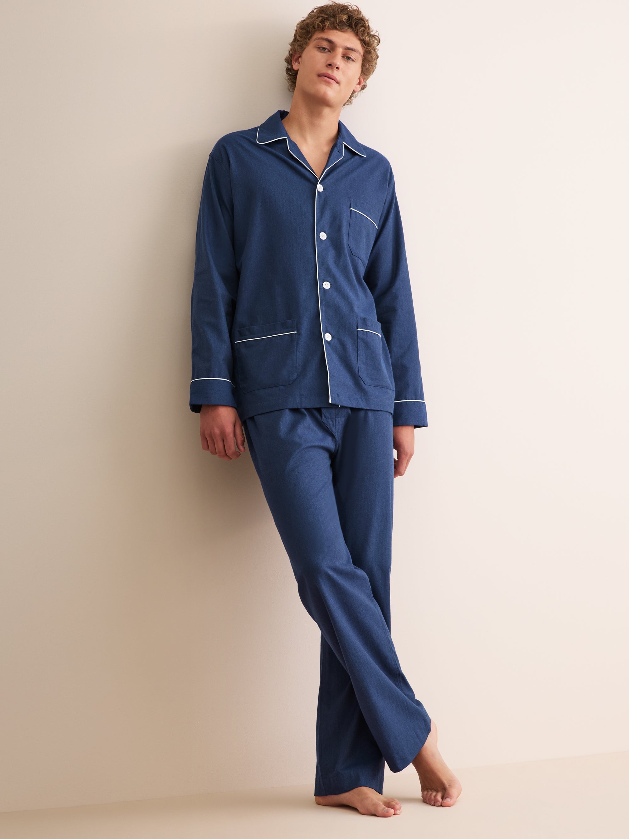 Men's Classic Fit Pyjamas Balmoral 3 Brushed Cotton Navy