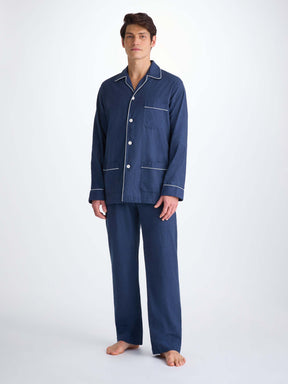 Men's Classic Fit Pajamas Balmoral 3 Brushed Cotton Navy