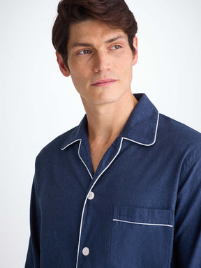 Men's Classic Fit Pajamas Balmoral 3 Brushed Cotton Navy
