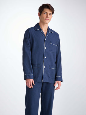 Men's Classic Fit Pajamas Balmoral 3 Brushed Cotton Navy