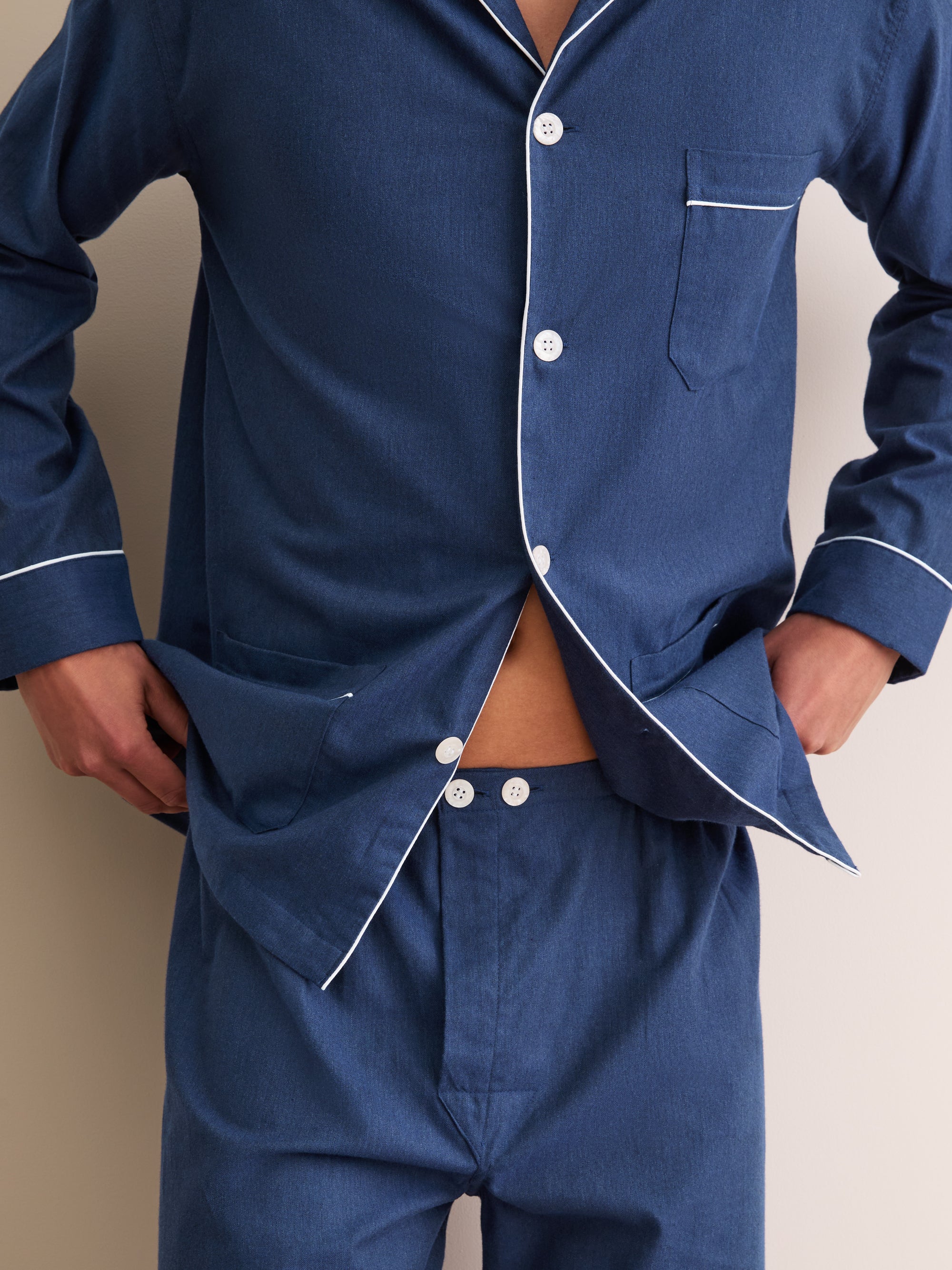 Men's Classic Fit Pyjamas Balmoral 3 Brushed Cotton Navy