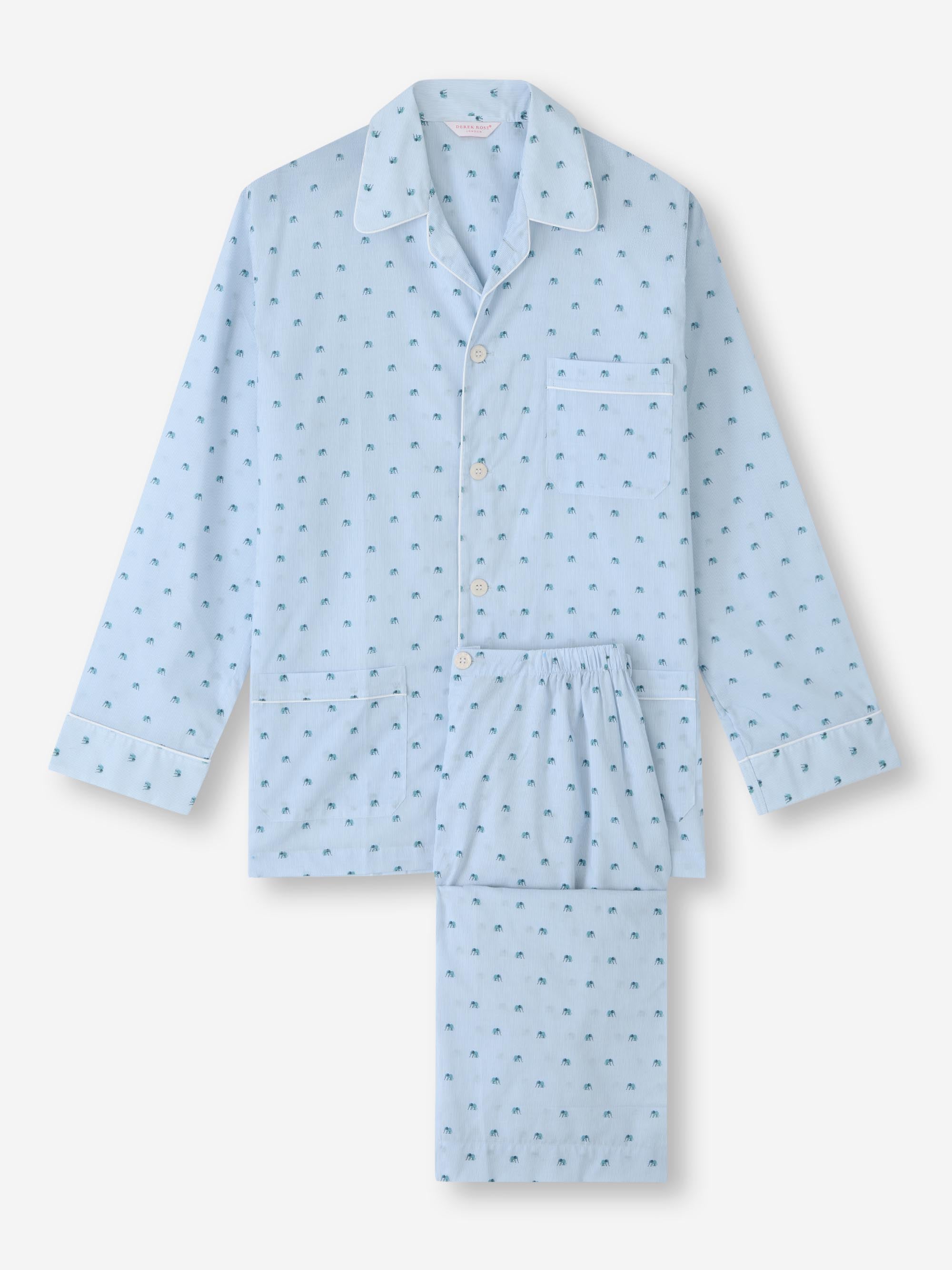 Men's Classic Fit Pajamas Cotton Batiste Blue Elephant Print