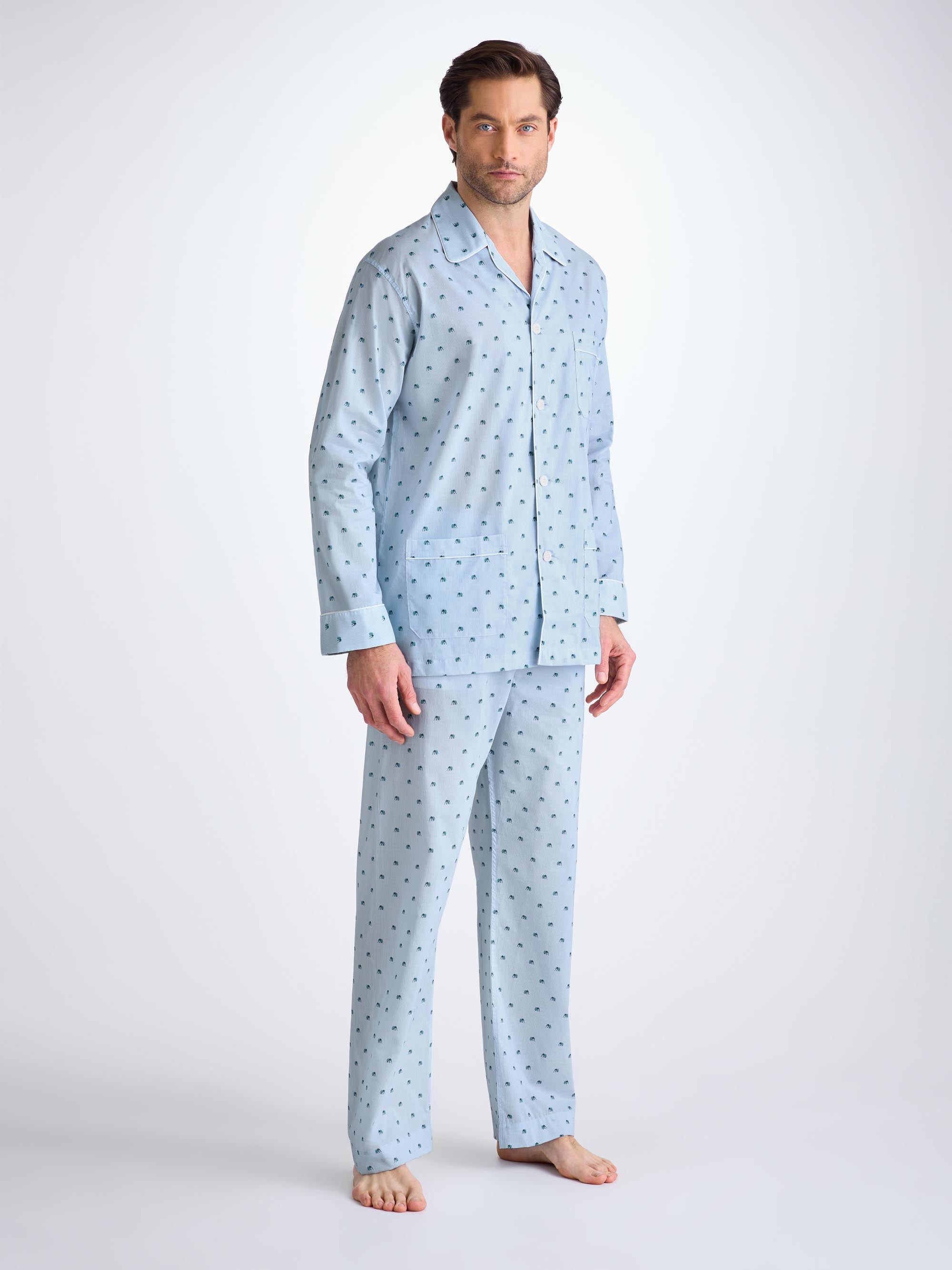 Men's Classic Fit Pajamas Cotton Batiste Blue Elephant Print