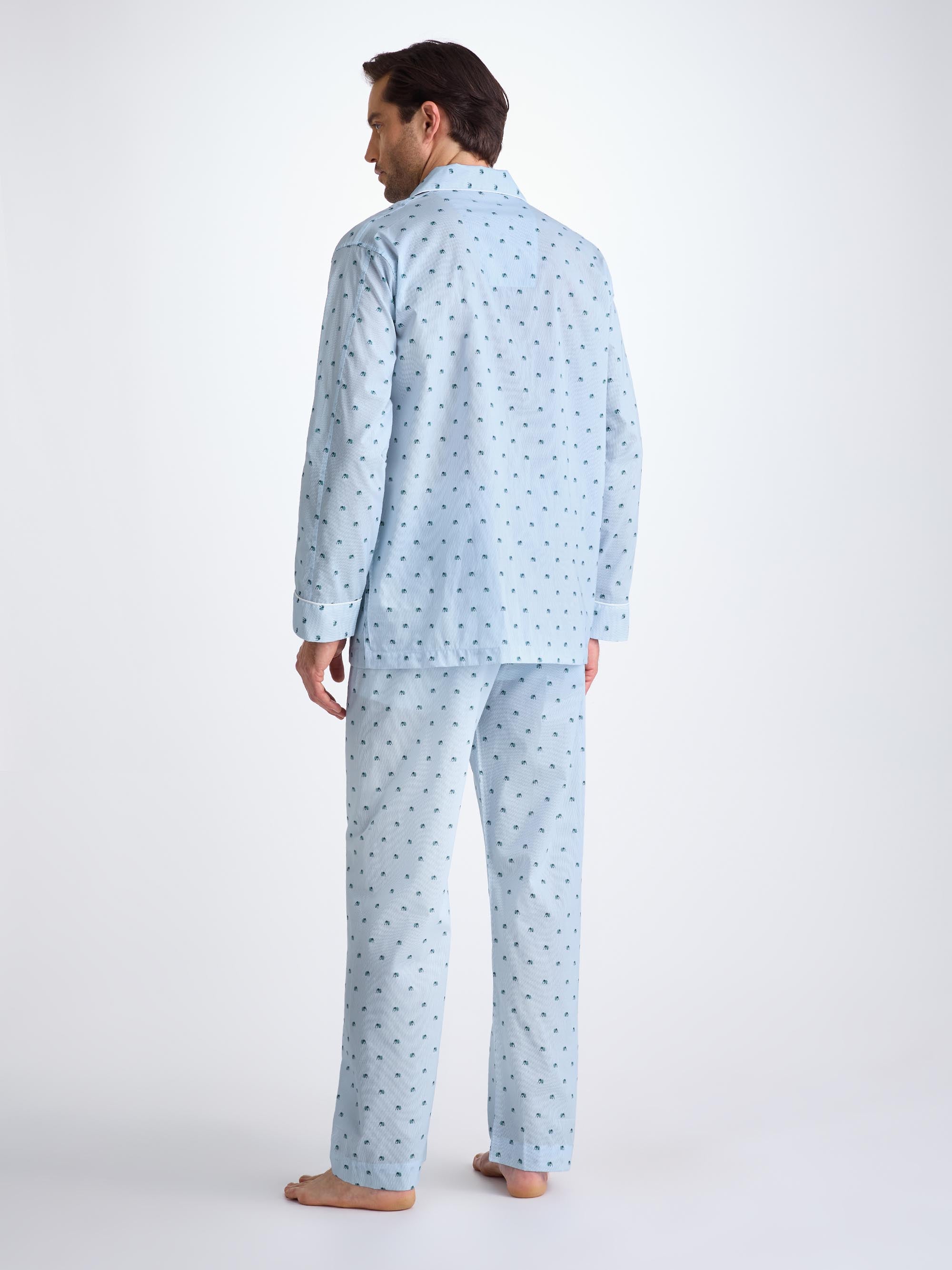 Men's Classic Fit Pajamas Cotton Batiste Blue Elephant Print