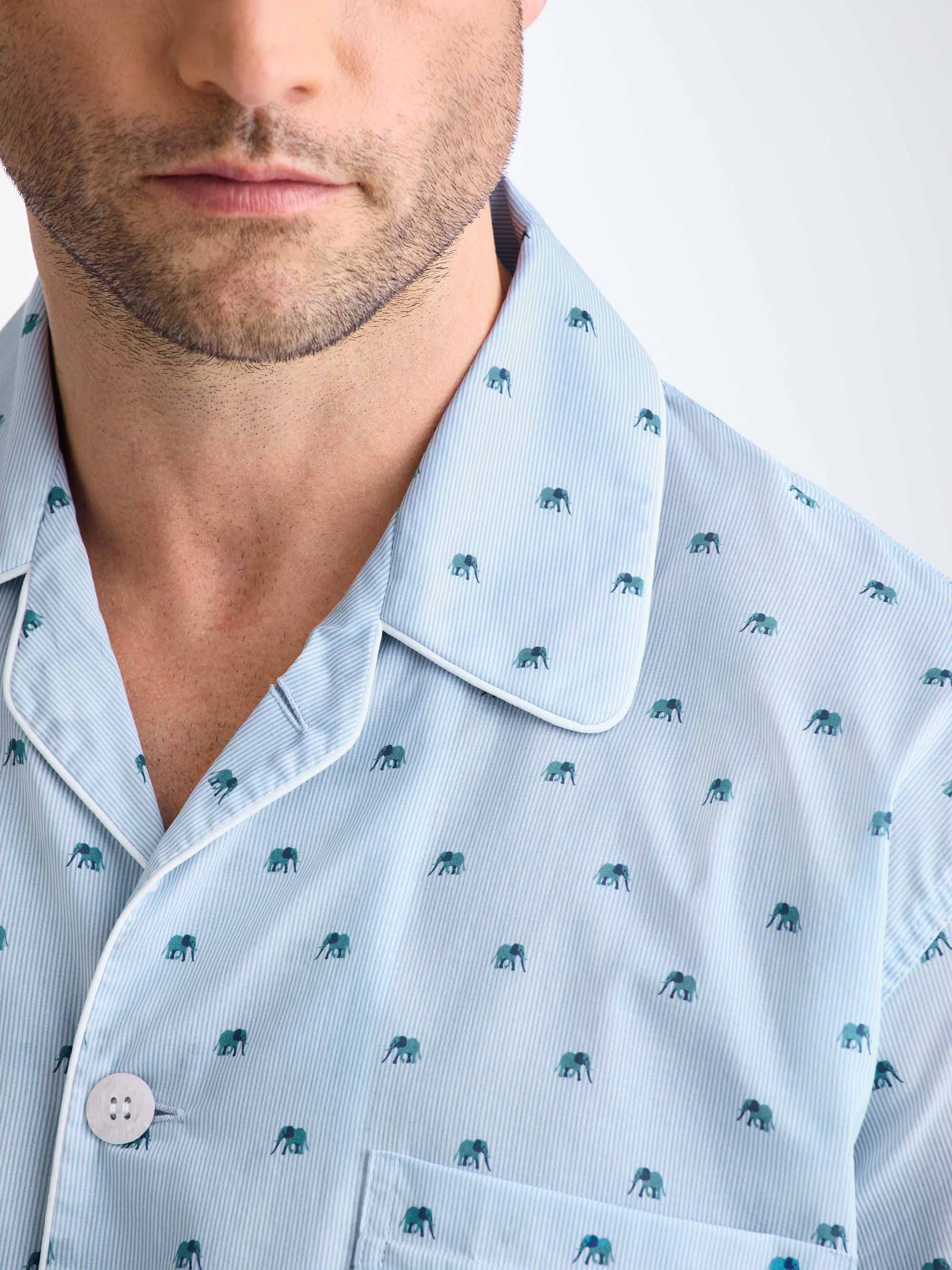Men's Classic Fit Pajamas Cotton Batiste Blue Elephant Print