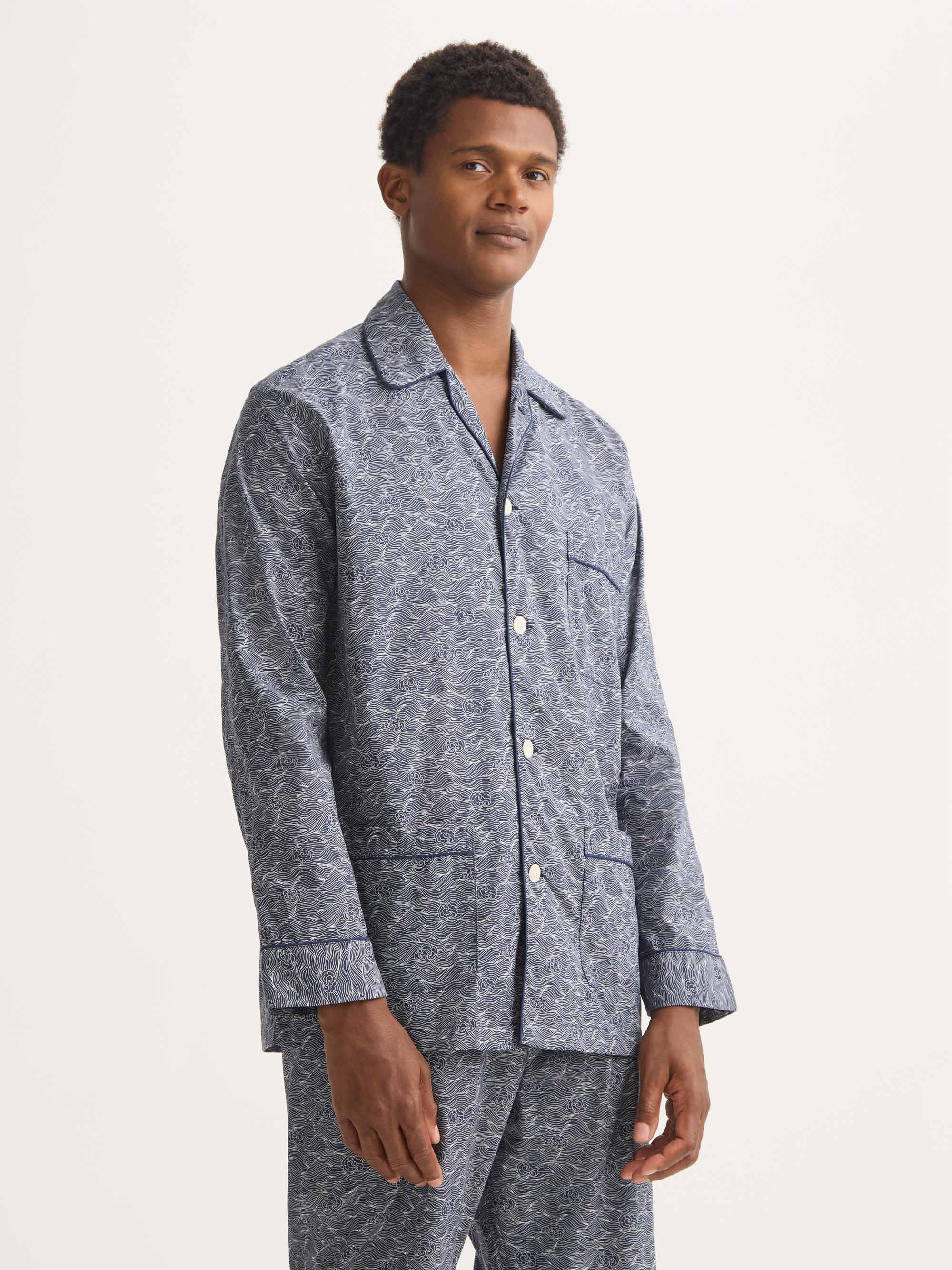 Men's Classic Fit Pyjamas Cotton Batiste Navy Blue Night Sky Print