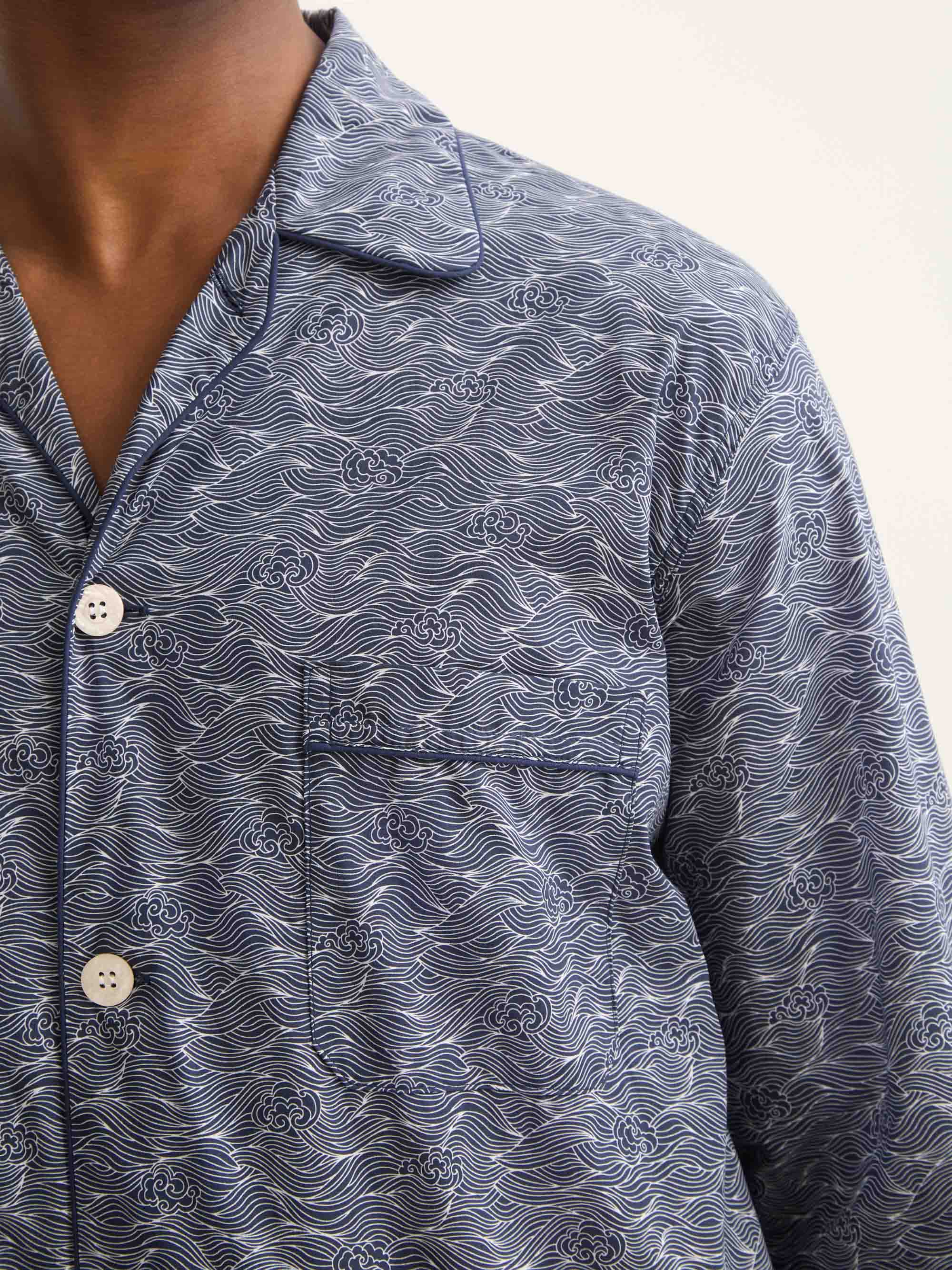 Men's Classic Fit Pyjamas Cotton Batiste Navy Blue Night Sky Print