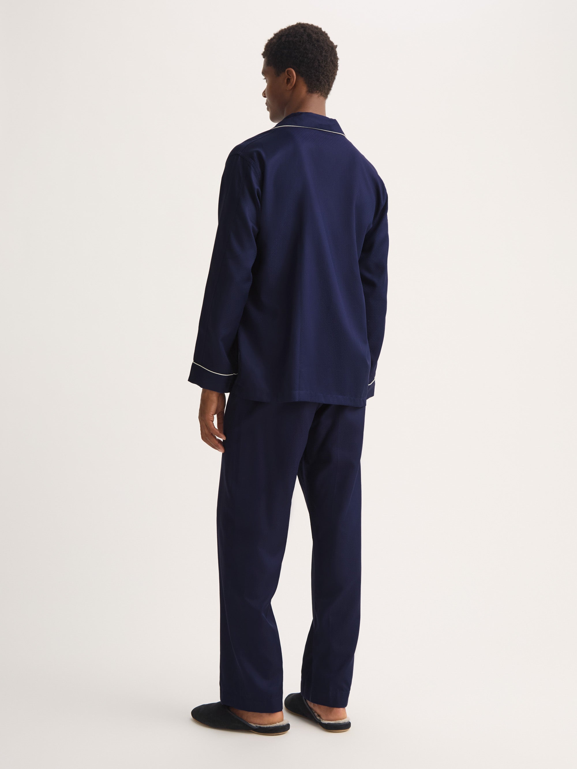 Men's Classic Fit Pajamas Cotton Jacquard Navy Rose Star Pattern