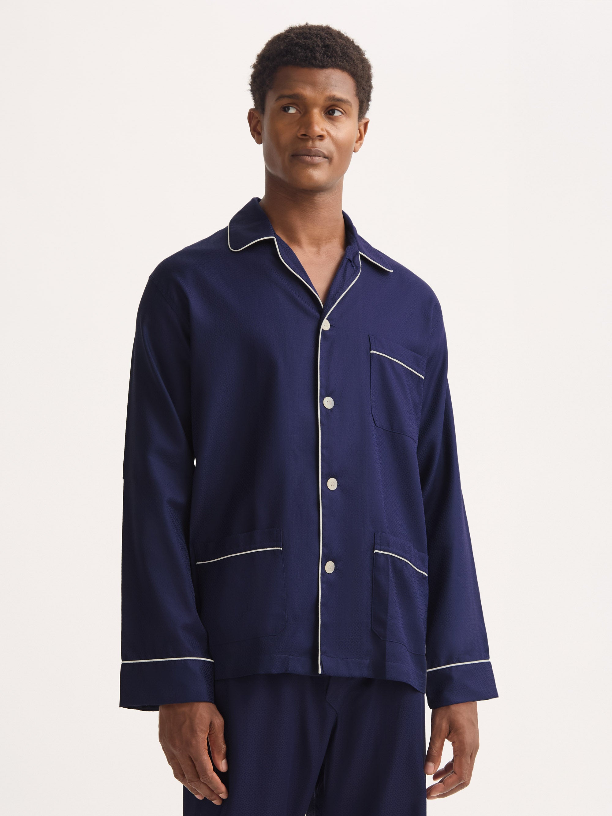 Men's Classic Fit Pajamas Cotton Jacquard Navy Rose Star Pattern