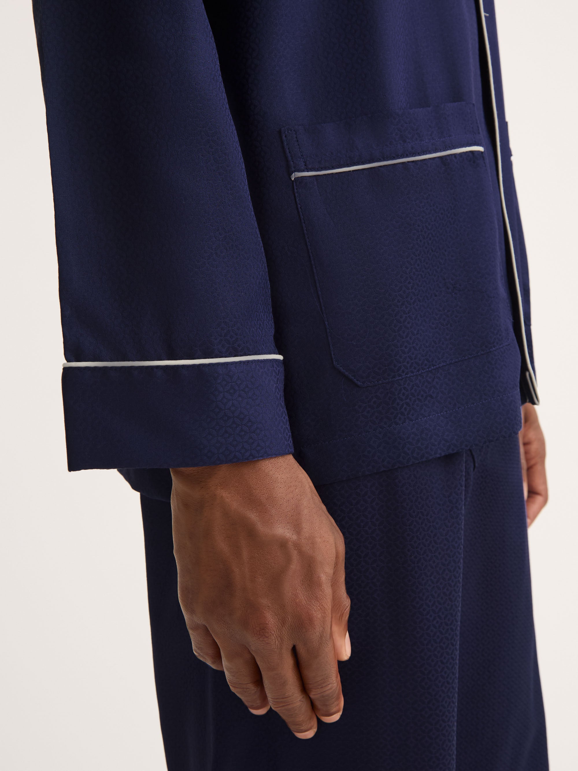 Men's Classic Fit Pajamas Cotton Jacquard Navy Rose Star Pattern