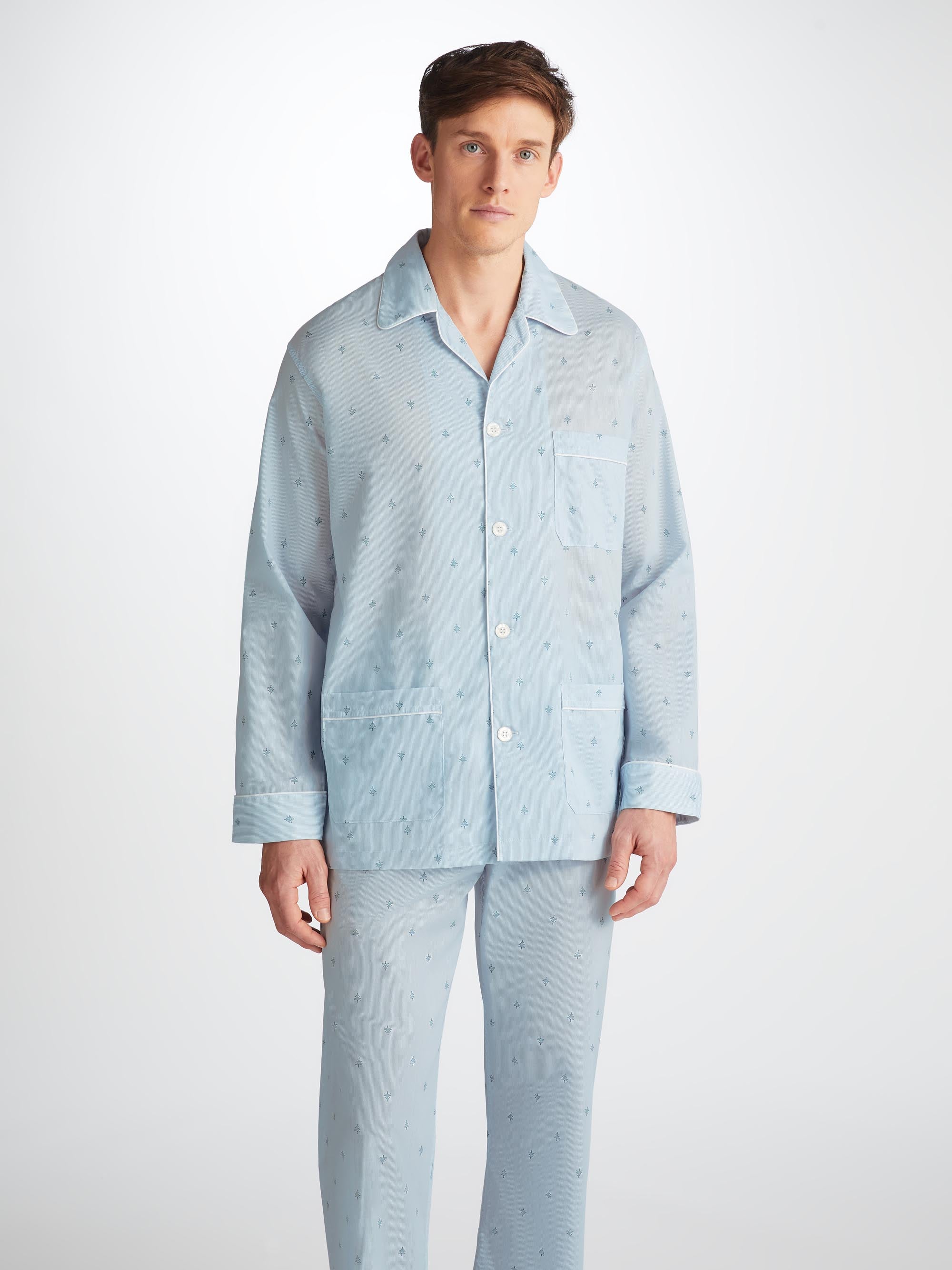 Men's Classic Fit Pyjamas Nelson 100 Cotton Batiste Blue