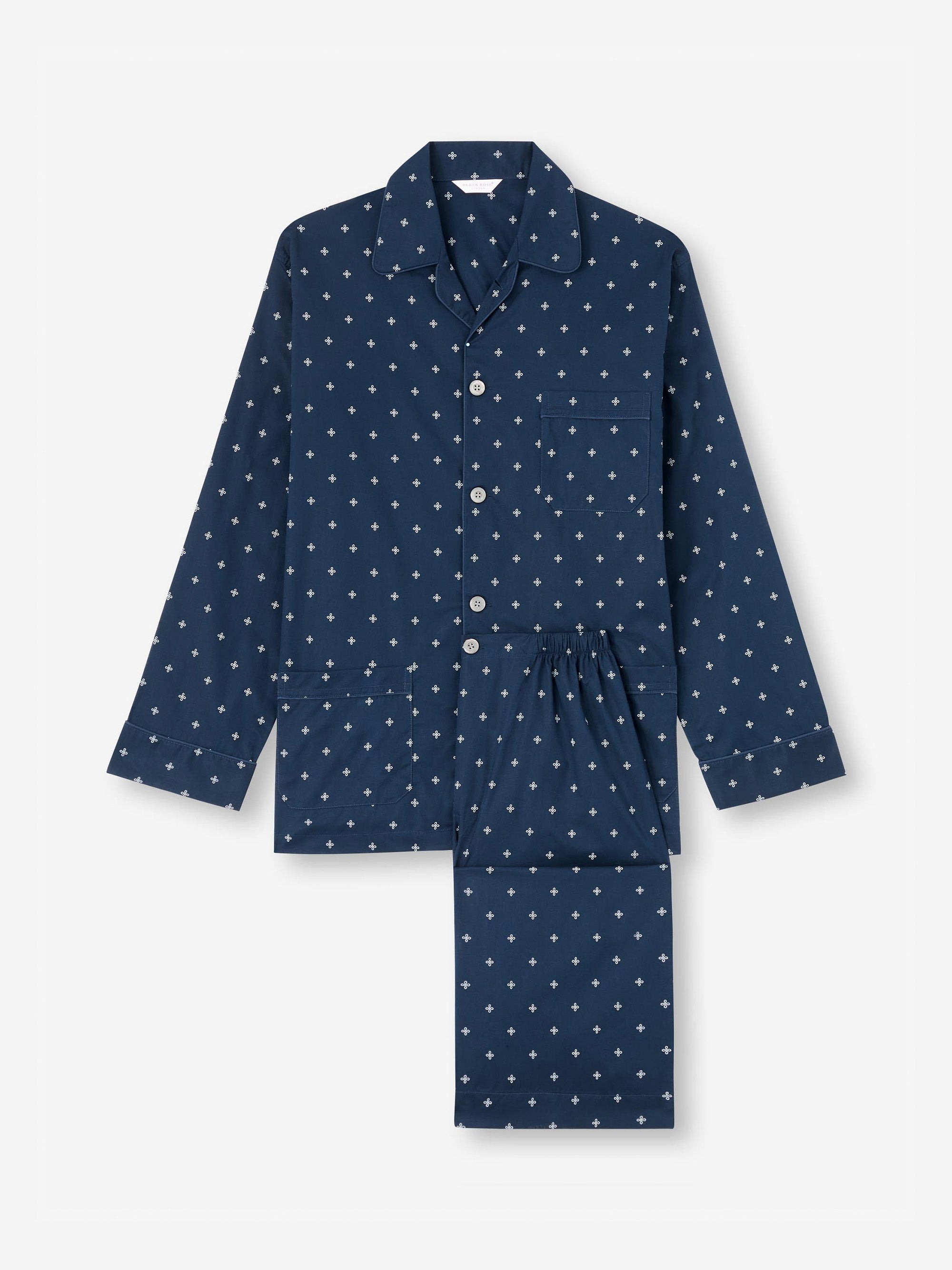 Men's Classic Fit Pyjamas Cotton Batiste Navy Sailor's Knot Print