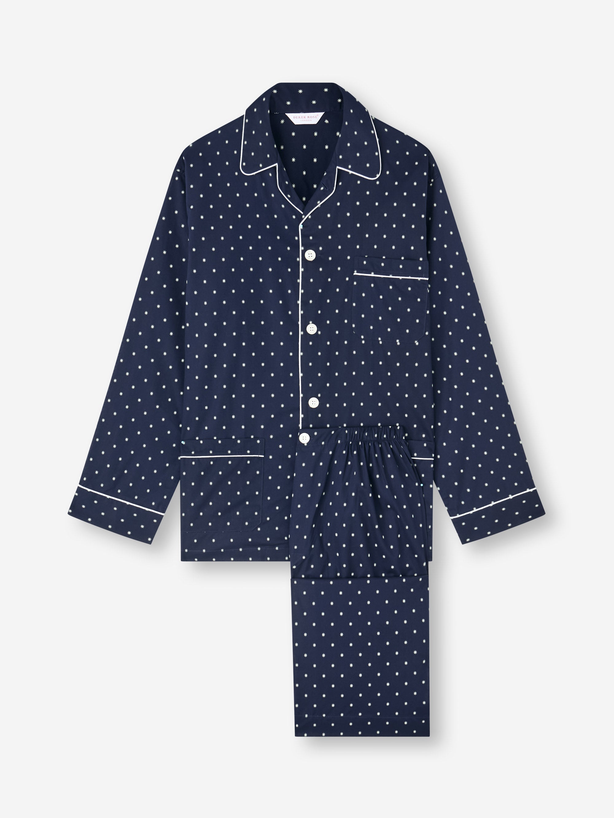 Men's Classic Fit Pajamas Cotton Batiste Navy Blue Starburst Print