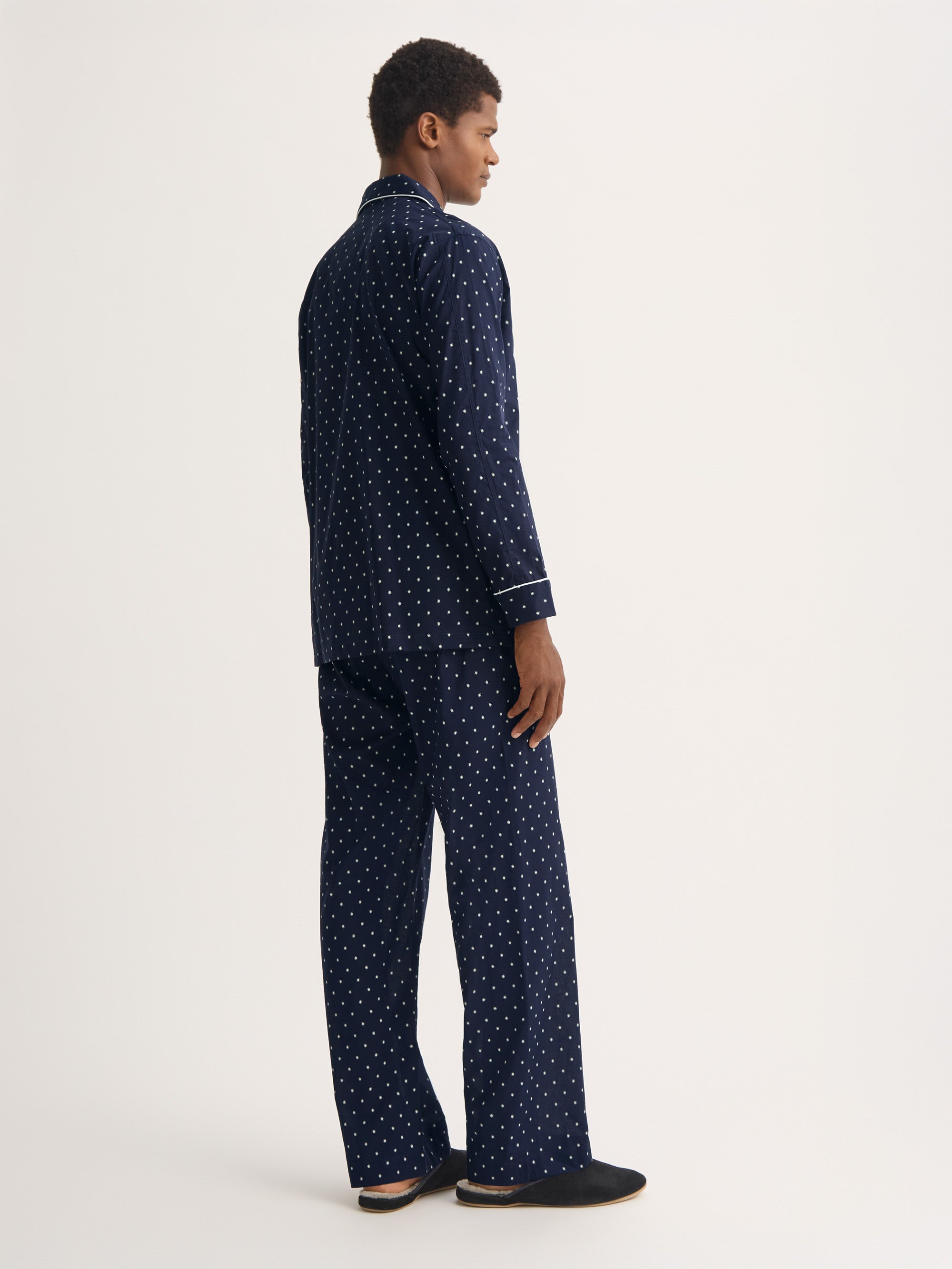 Men's Classic Fit Pajamas Cotton Batiste Navy Blue Starburst Print