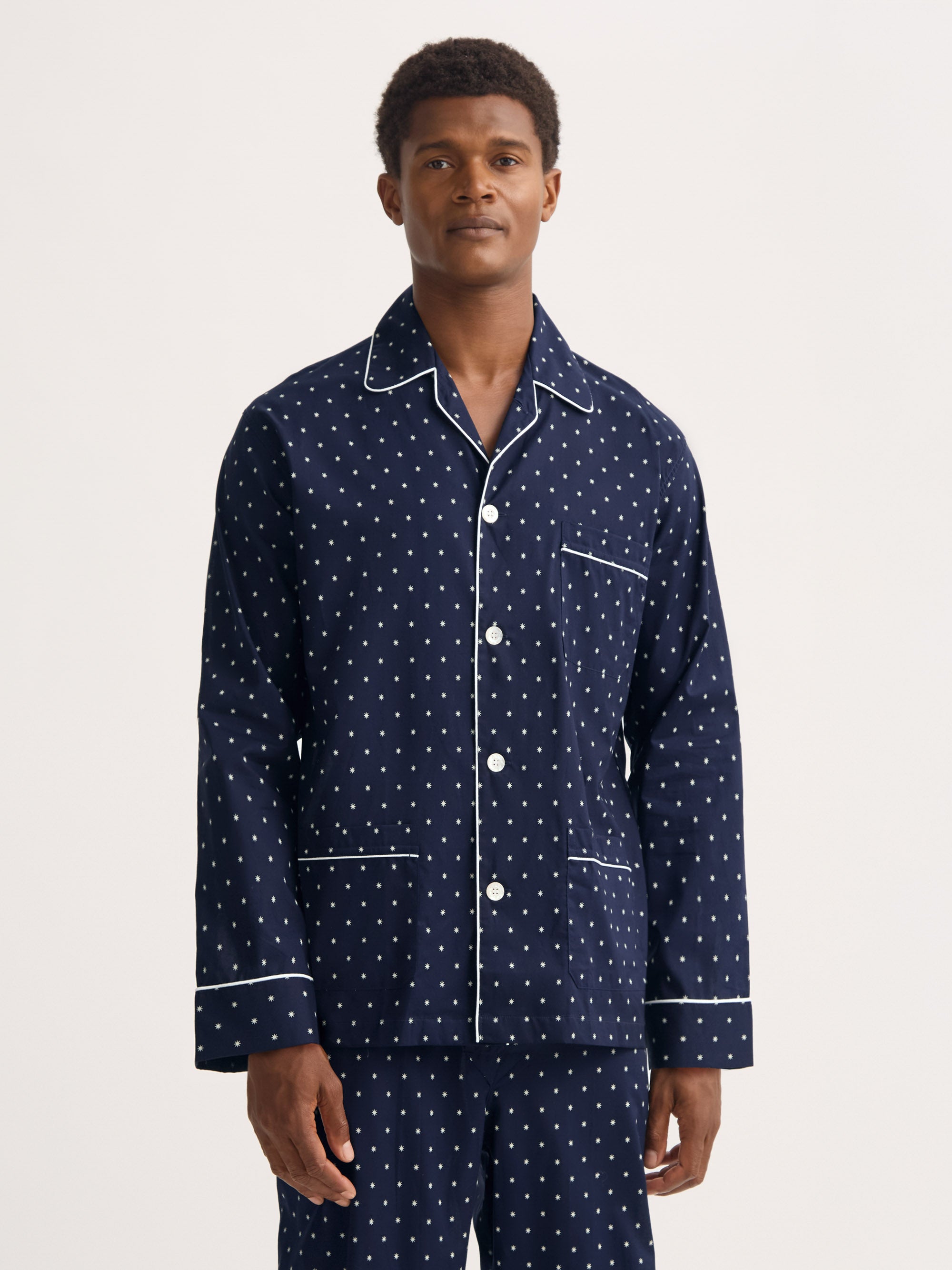Men's Classic Fit Pajamas Cotton Batiste Navy Blue Starburst Print