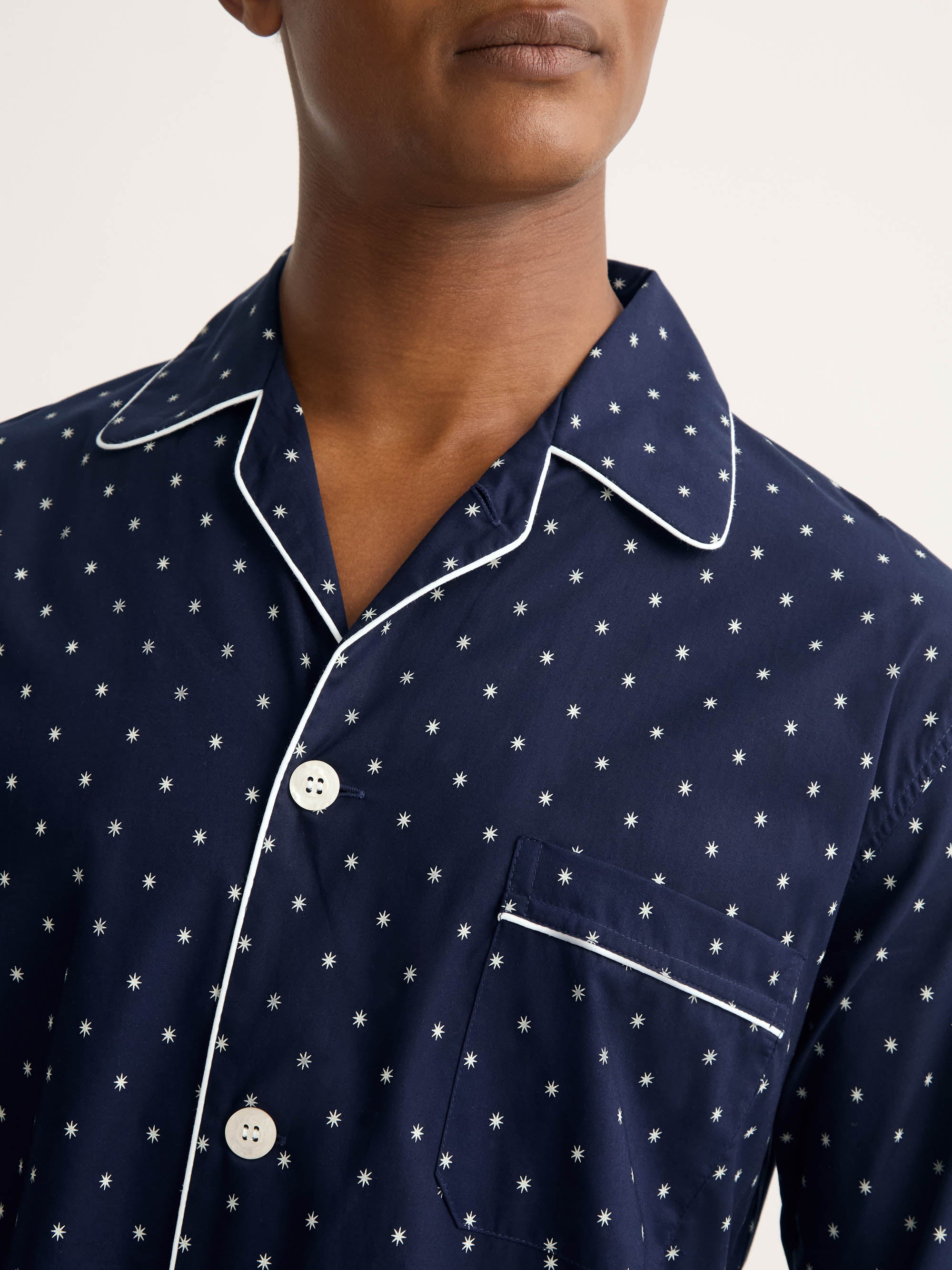 Men's Classic Fit Pajamas Cotton Batiste Navy Blue Starburst Print