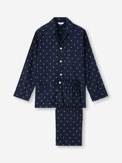 Men's Classic Fit Pyjamas Cotton Batiste Navy Paisley Motif
