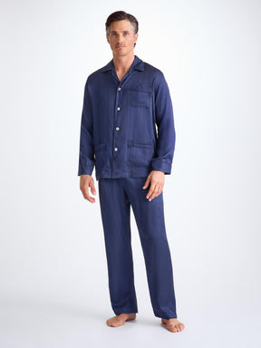 Men's Classic Fit Pyjamas Woburn 8 Silk Satin Navy