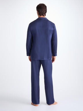 Men's Classic Fit Pyjamas Woburn 8 Silk Satin Navy