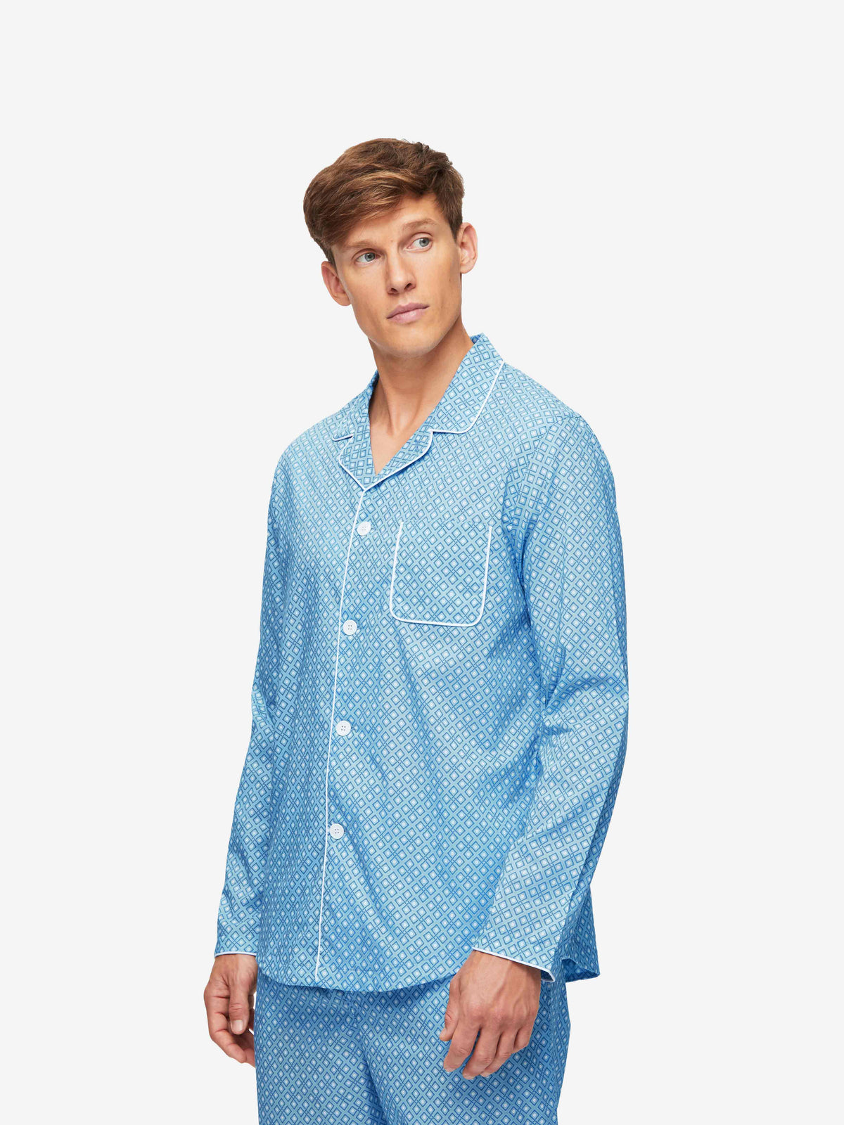 Men's Modern Fit Pyjamas Ledbury 56 Cotton Batiste Blue