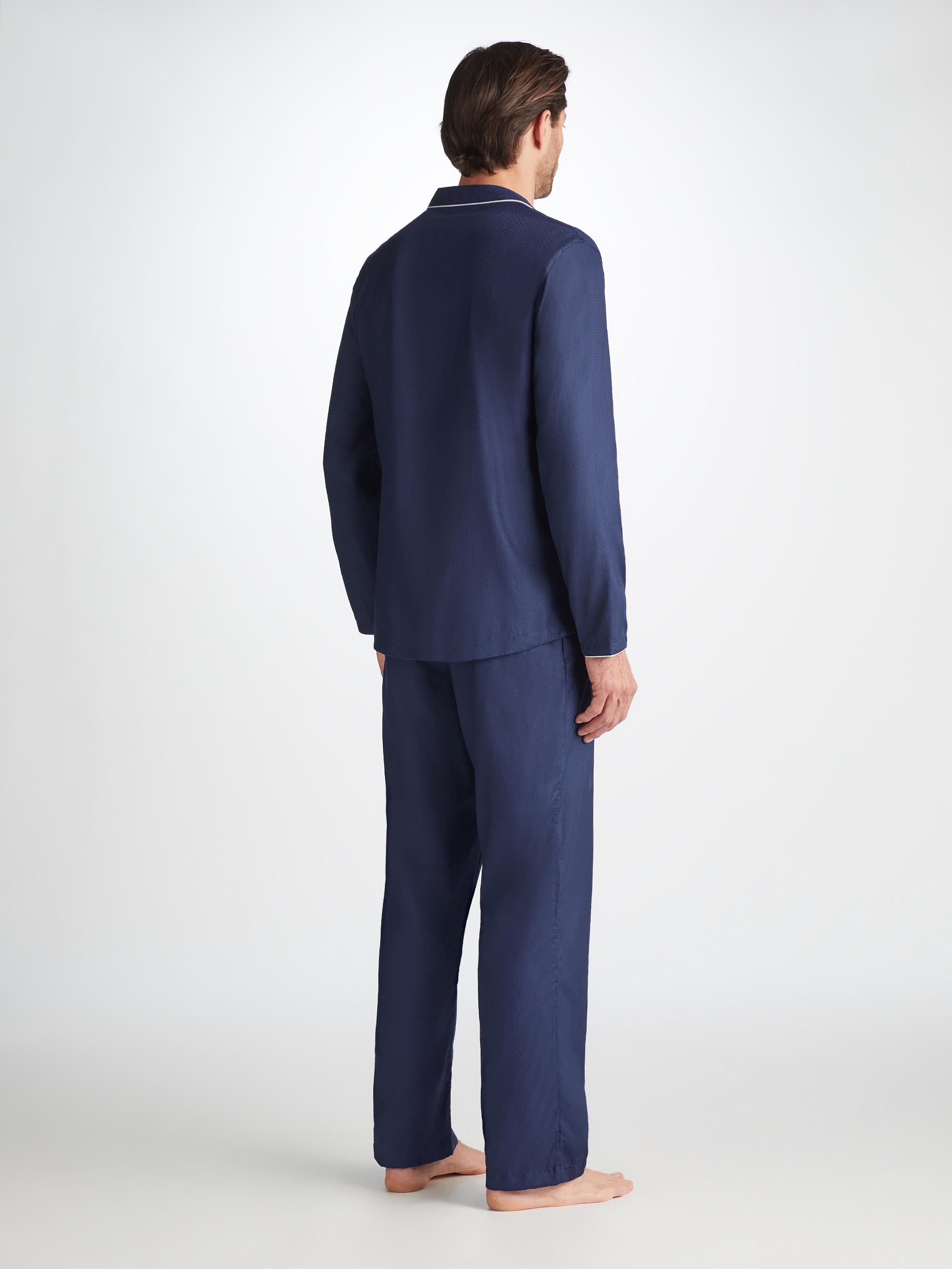 Men's Modern Fit Pyjamas Lombard 6 Cotton Jacquard Navy