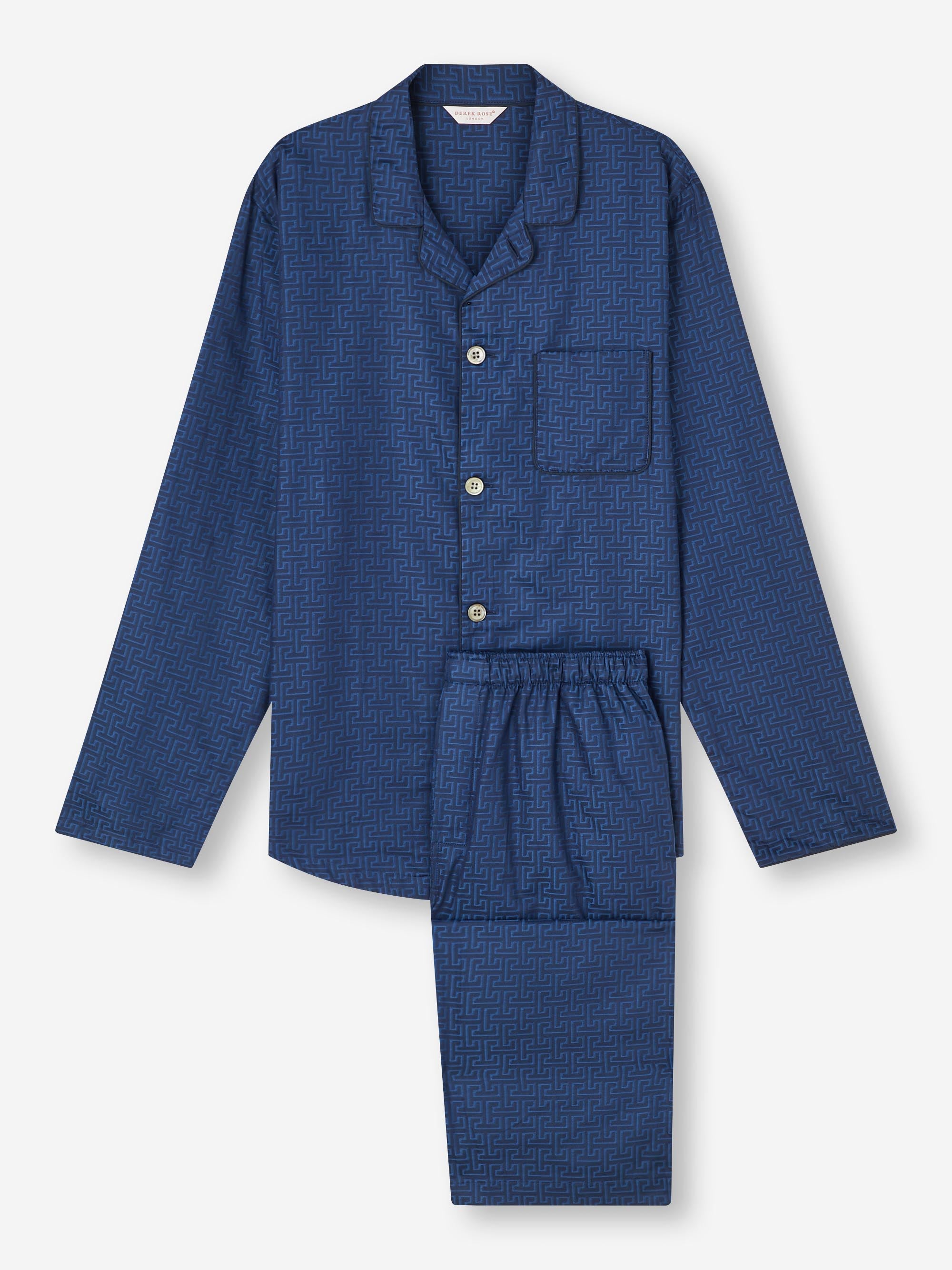 Men's Modern Fit Pyjamas Paris 27 Cotton Jacquard Navy